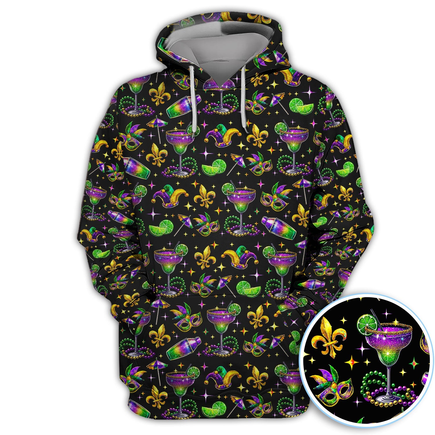 Funny Glitter Mardi Gras Pattern Golf Polos, Mardi Gras And Margaritas Golf Shirt For Men, Golf Gift For Golfer