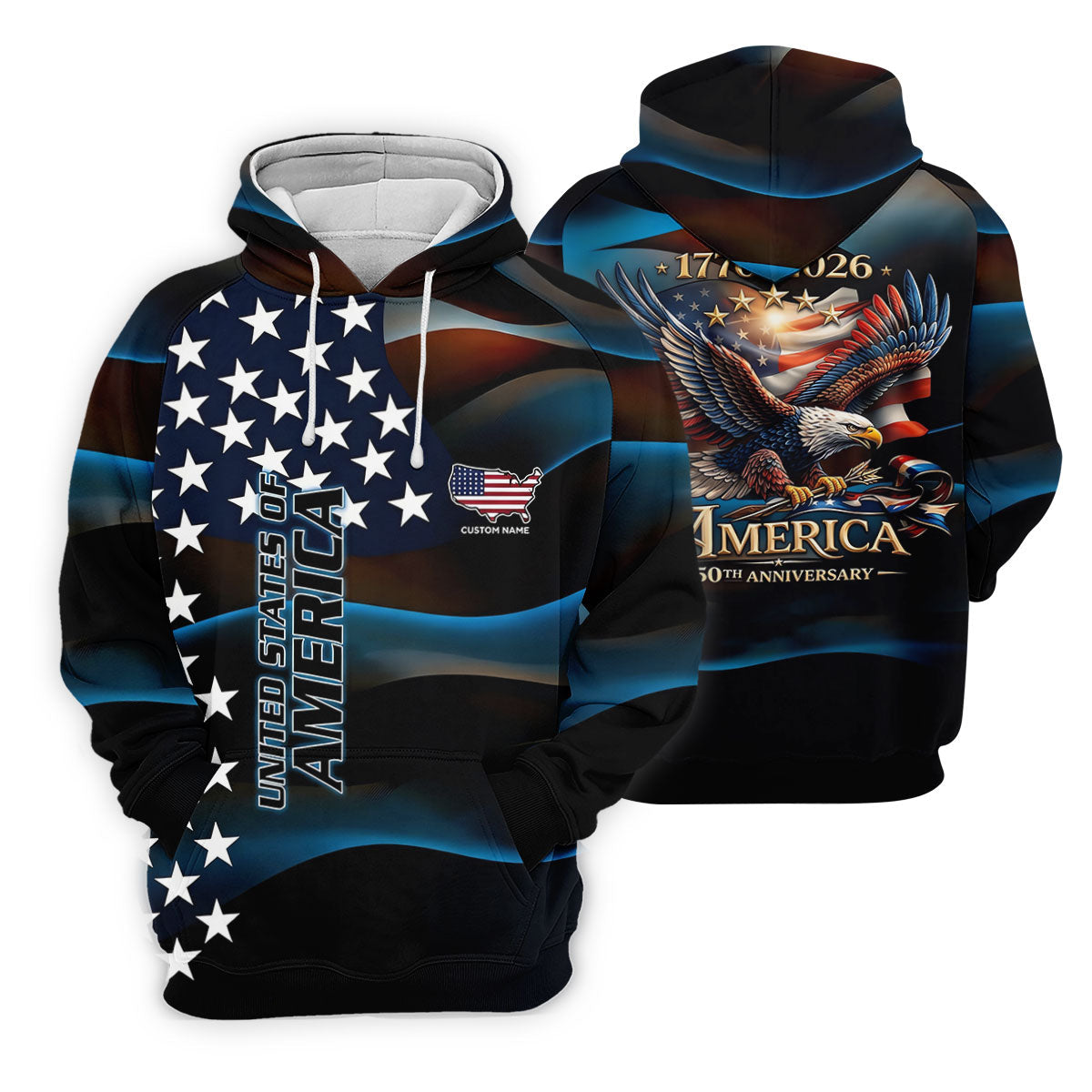 Red White Blue Bald Eagle Patriotic Golf Shirt, America 250th Anniversary Golf Shirts For Men