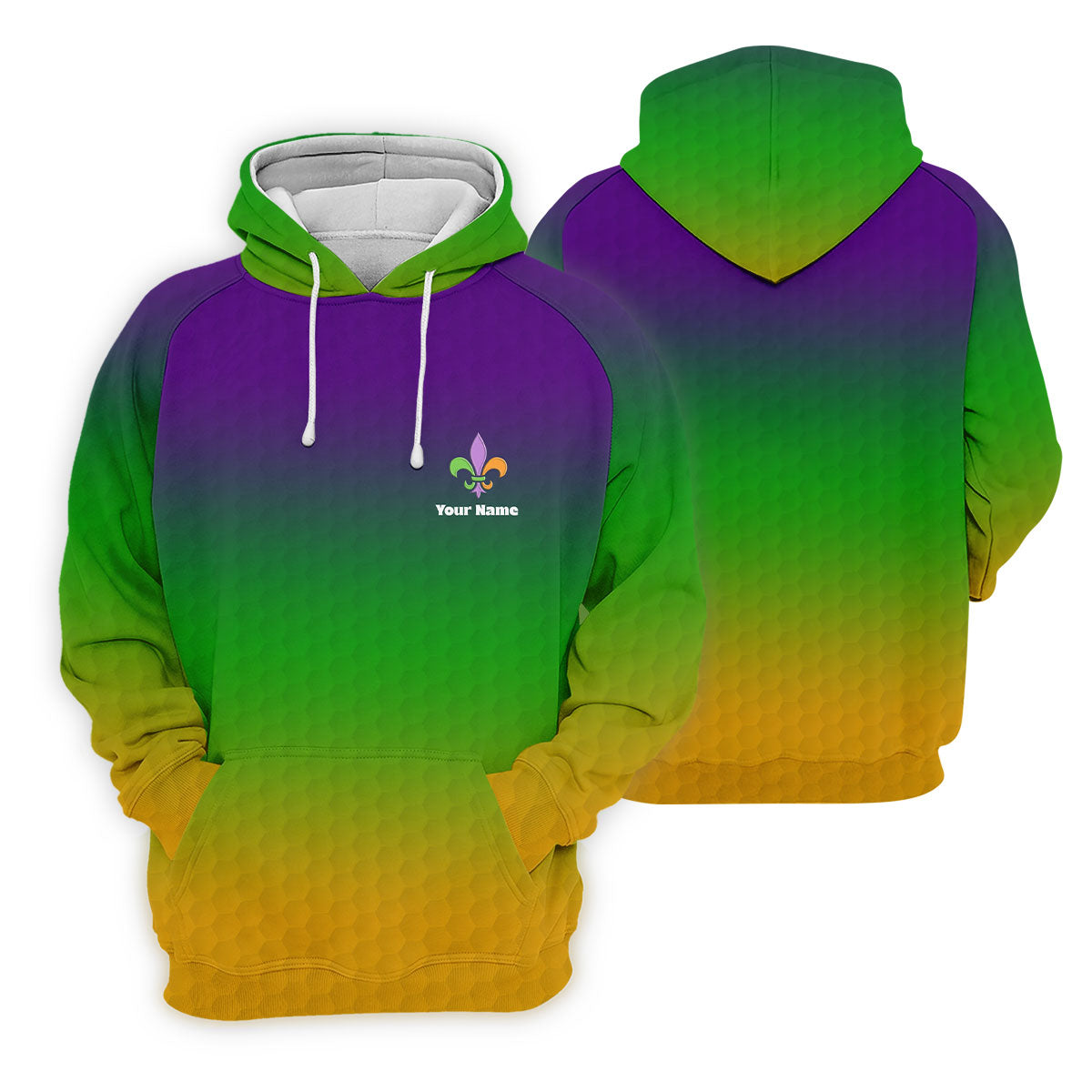 Mardi Gras Purple Gold Green Blended Color Golf Ball Pattern Women's Golf Tops, Women's Golf Shirts, Ladies Golf Polos