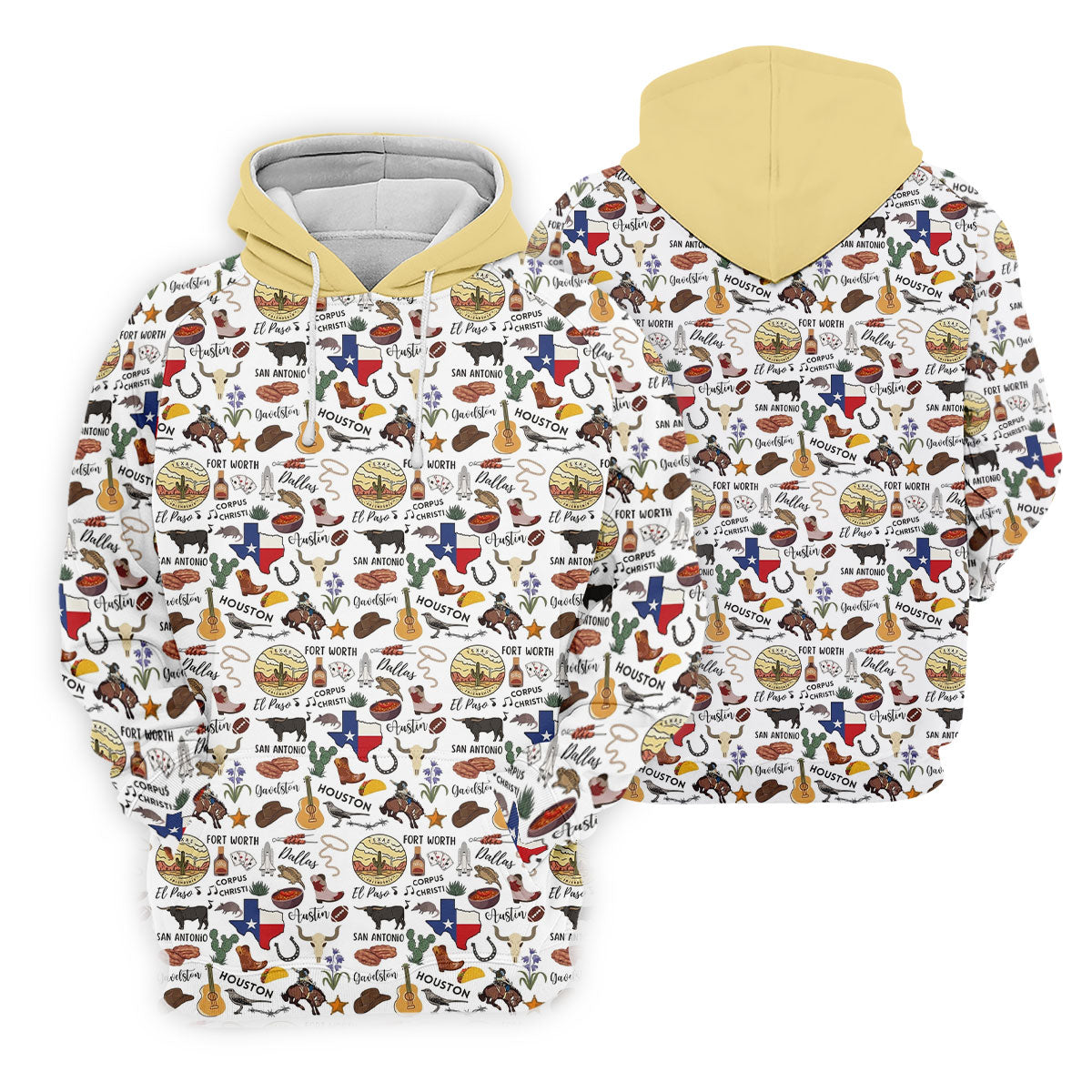Texas Symbols Western Theme Doodle Style Golf Tops For Men, Polo Shirts For Men, Golf Shirts For Men