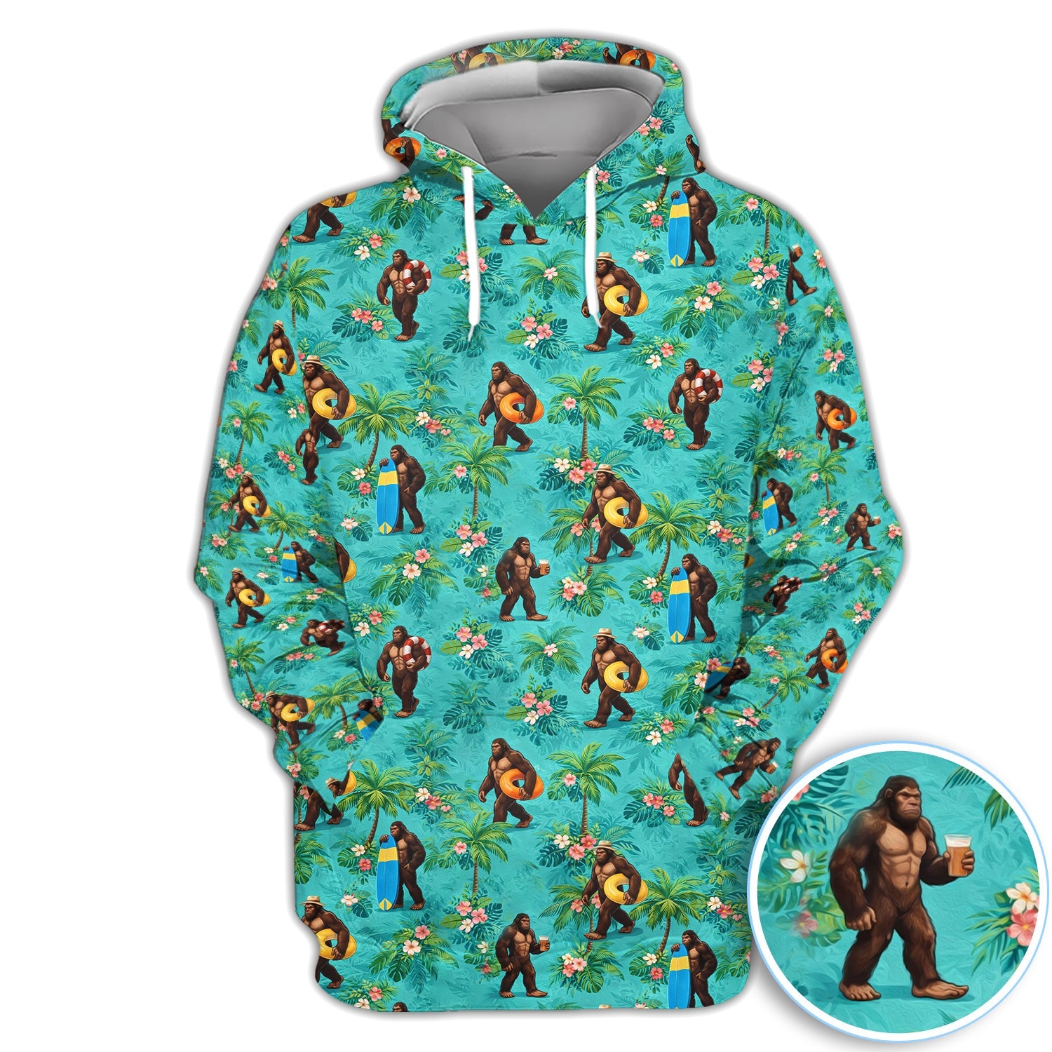 Funny Tropical Bigfoot Golf Pattern Shirt, Hawaiian Sasquatch Golf Shirt For Men, Beach Lover Gift