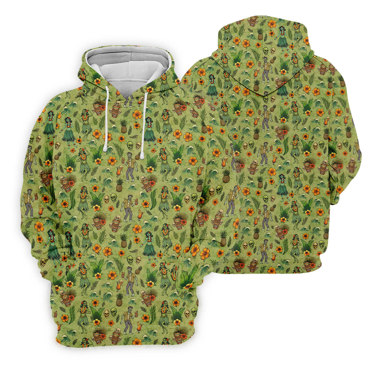 Tiki Zombie Hawaiian Golf Shirt, Hula Dancer Skull Pattern, Polo Shirts For Women