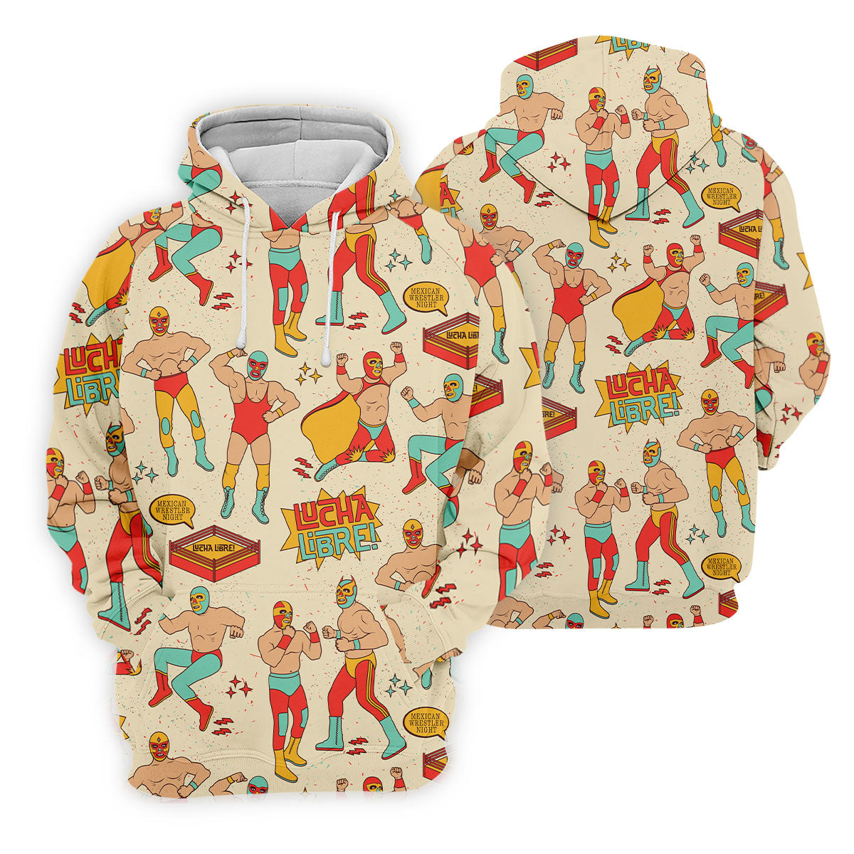 Beige Lucha Libre Mexican Wrestler Pattern Golf Shirt, Mens Golf Polo, Printed Golf Shirts