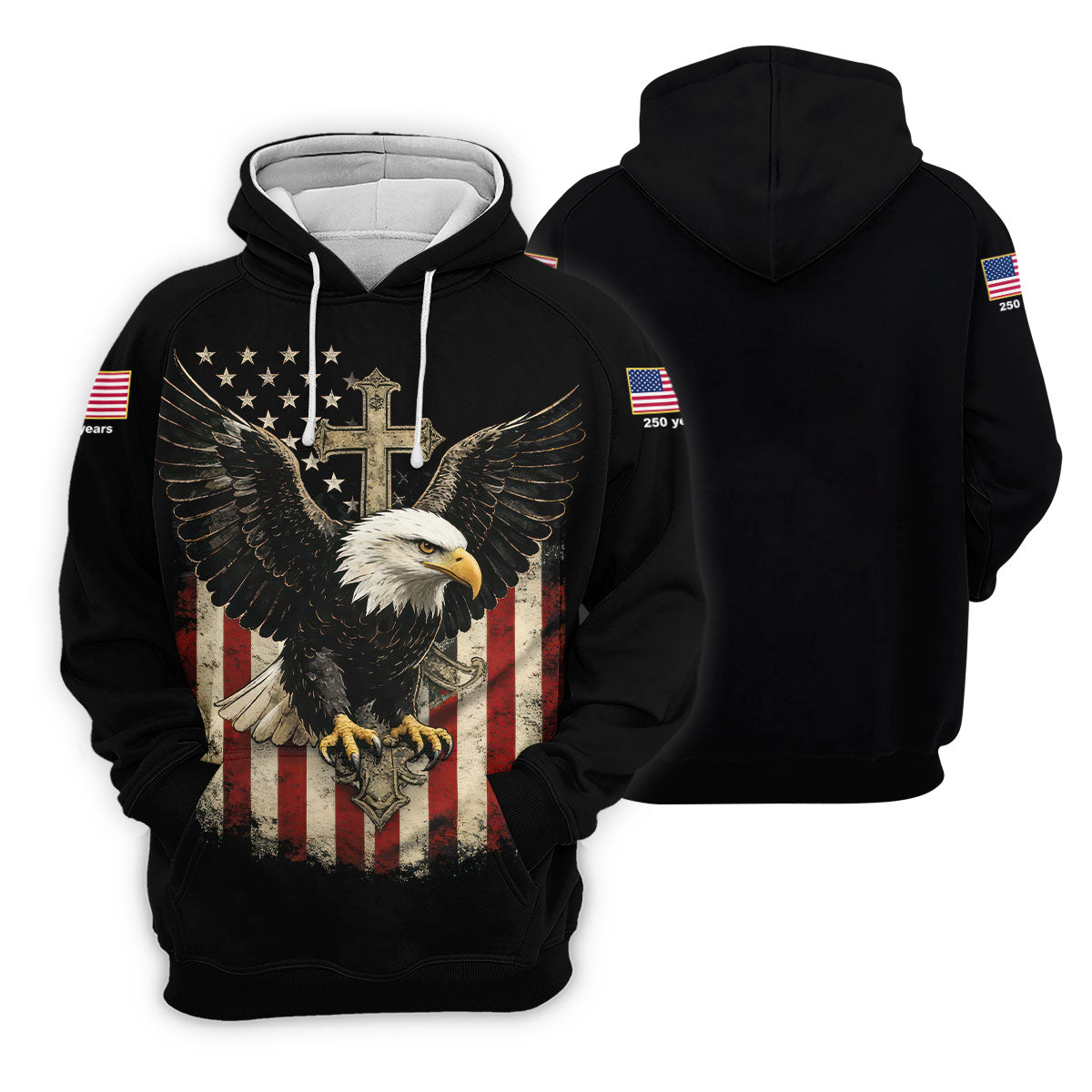 Faith Cross Bald Eagle And US Flag Black Golf Shirt, Patriotic 4th Of July Golf Shirt For Women