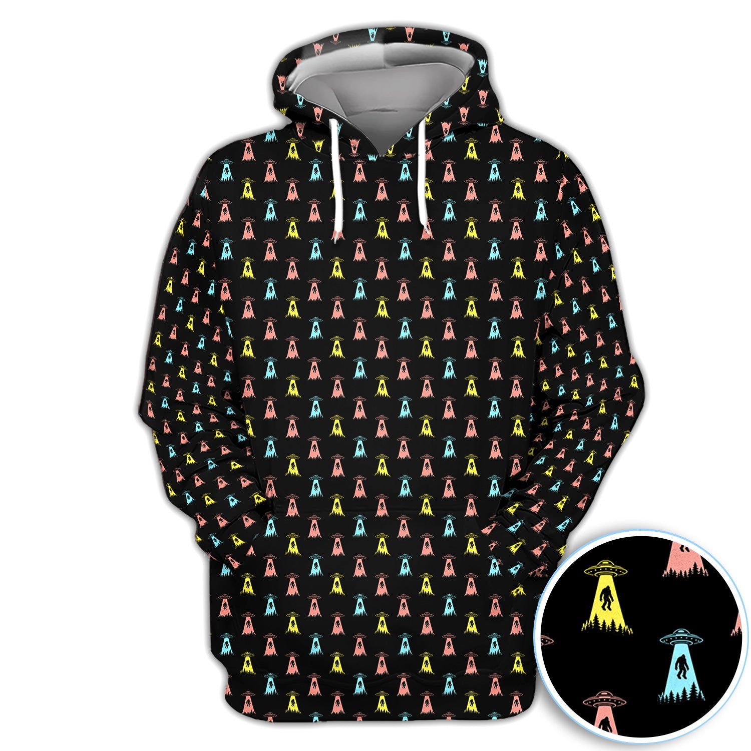 Funny UFO Bigfoot Abduction Pattern Shirt, Alien Sasquatch Golf Polo Shirt For Men, Sci Fi Golf Gift