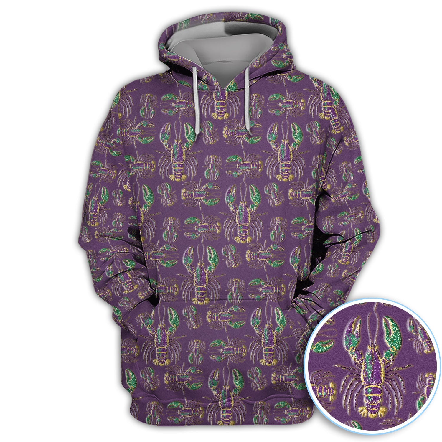 Mardi Gras Crawfish Pattern Golf Polos, Crazy Louisiana Crawfish Golf Shirt For Men, Golf Gift For Golfer