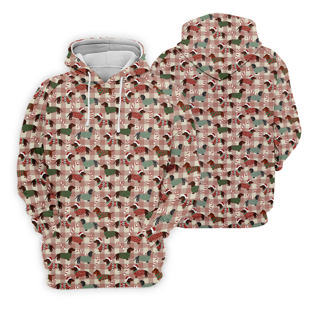 Christmas Dachshund Pink Checkered Women's Golf Tops, Christmas Golf Shirt, Ladies Golf Polos