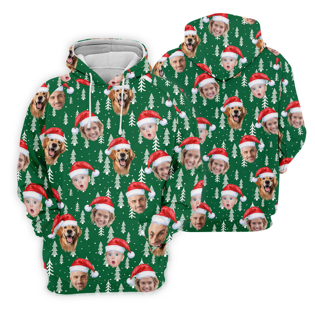 Custom Face Snow Pine Tree Green Golf Shirt, Christmas Golf Shirt, Women's Golf Tops, Golf Gift For Ladies