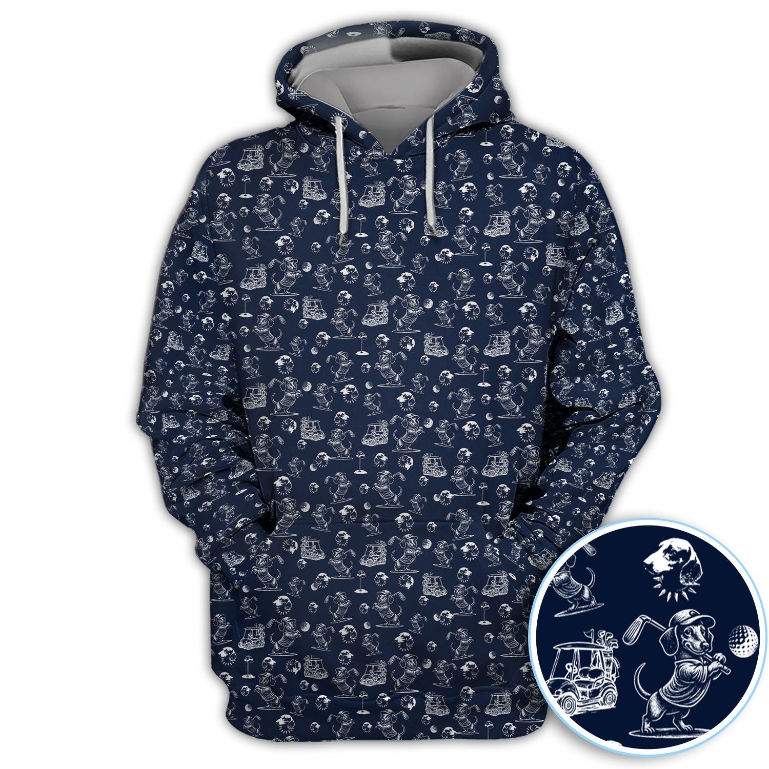 Funny Dachshund Pattern Golf Shirt For Men, Wiener Dog Golf Polos For Golfer, Dad Golf Gift
