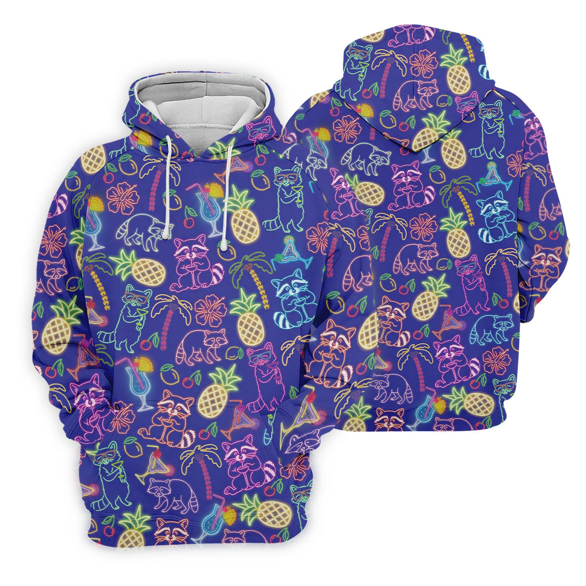 Neon Tropical Raccoon Cocktail Pattern Hawaiian Golf Shirt, Women's Golf Tops, Ladies Golf Shirts