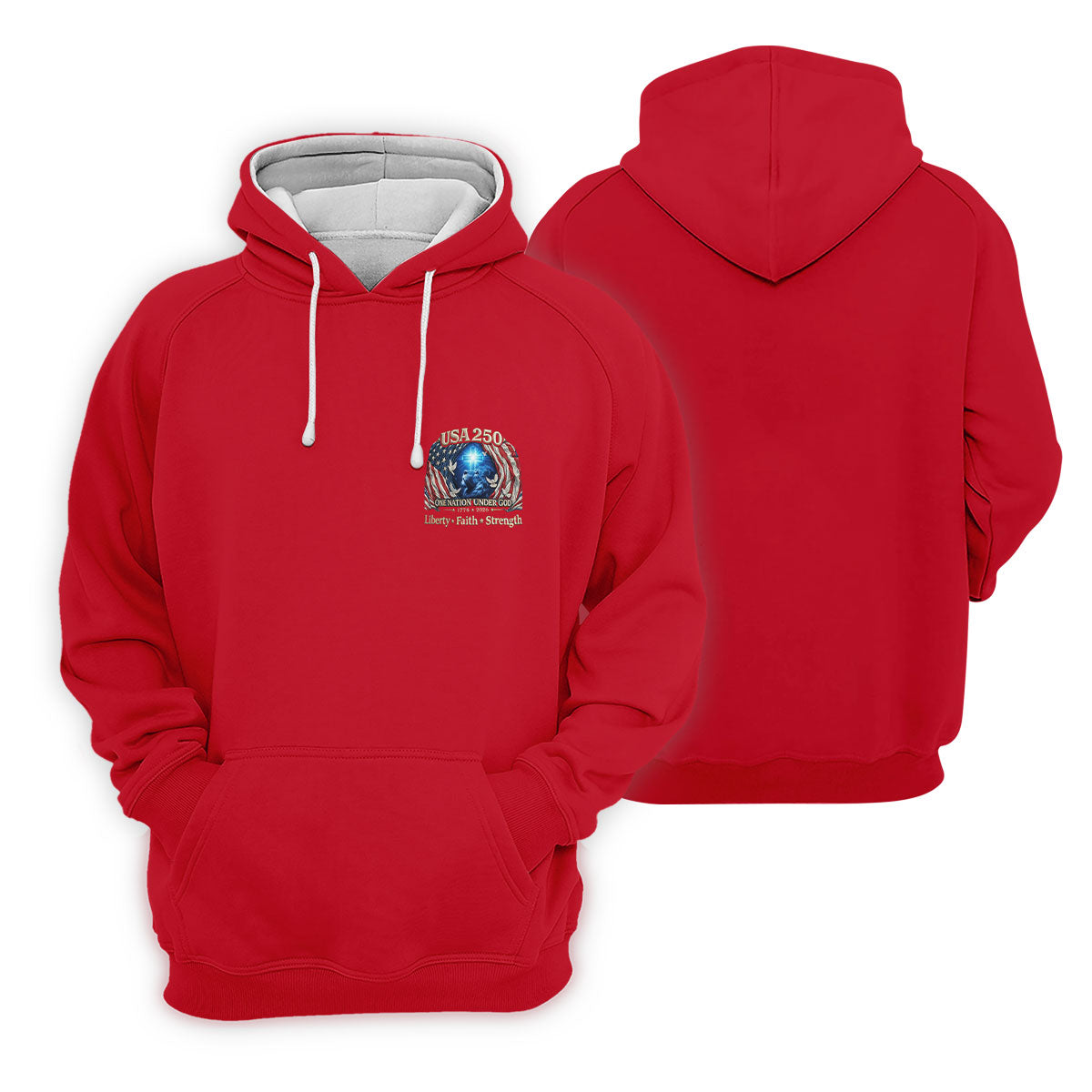 One Nation Under God Faith Cross USA 250 Logo Red Golf Shirt, 4th Of July Golf Shirts For Men