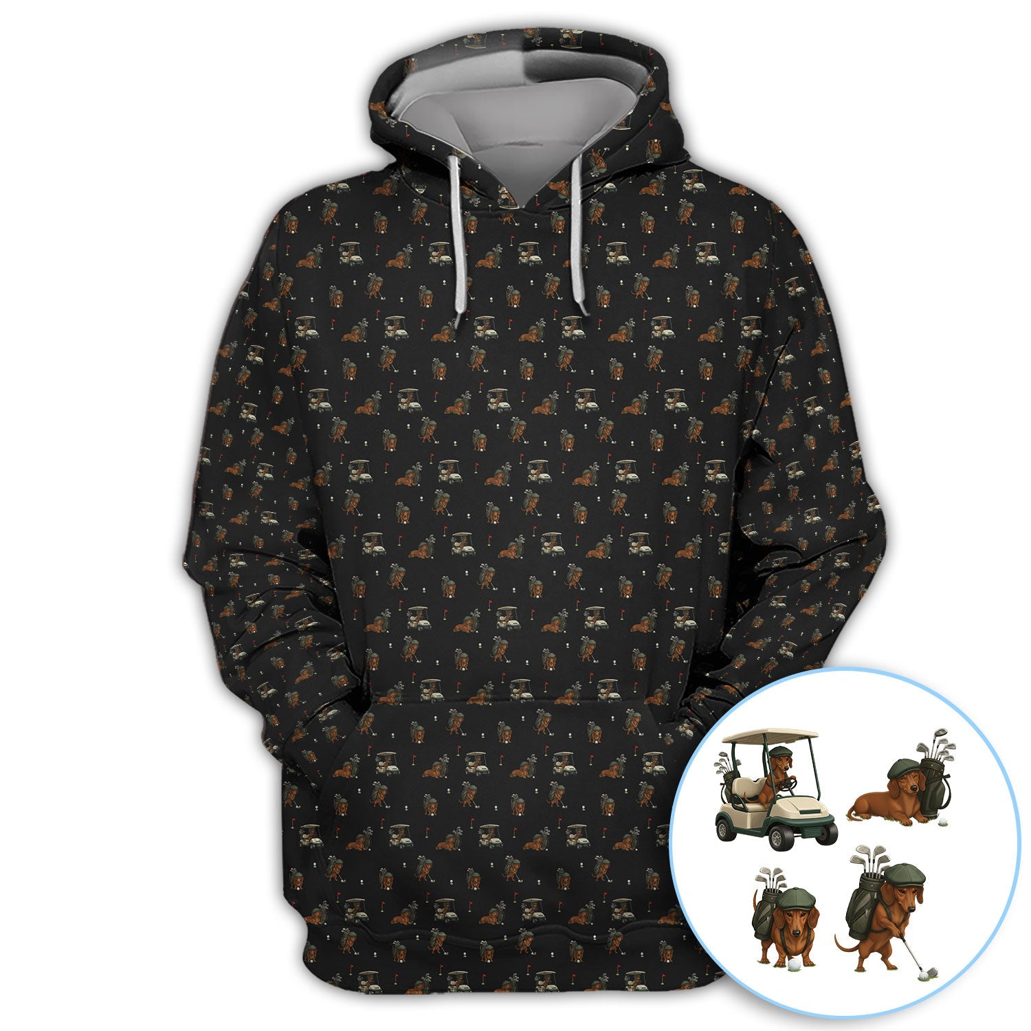 Funny Dachshund Golf Shirt, Wiener Dog Pattern Polos For Men, Golf Gift For Golfers