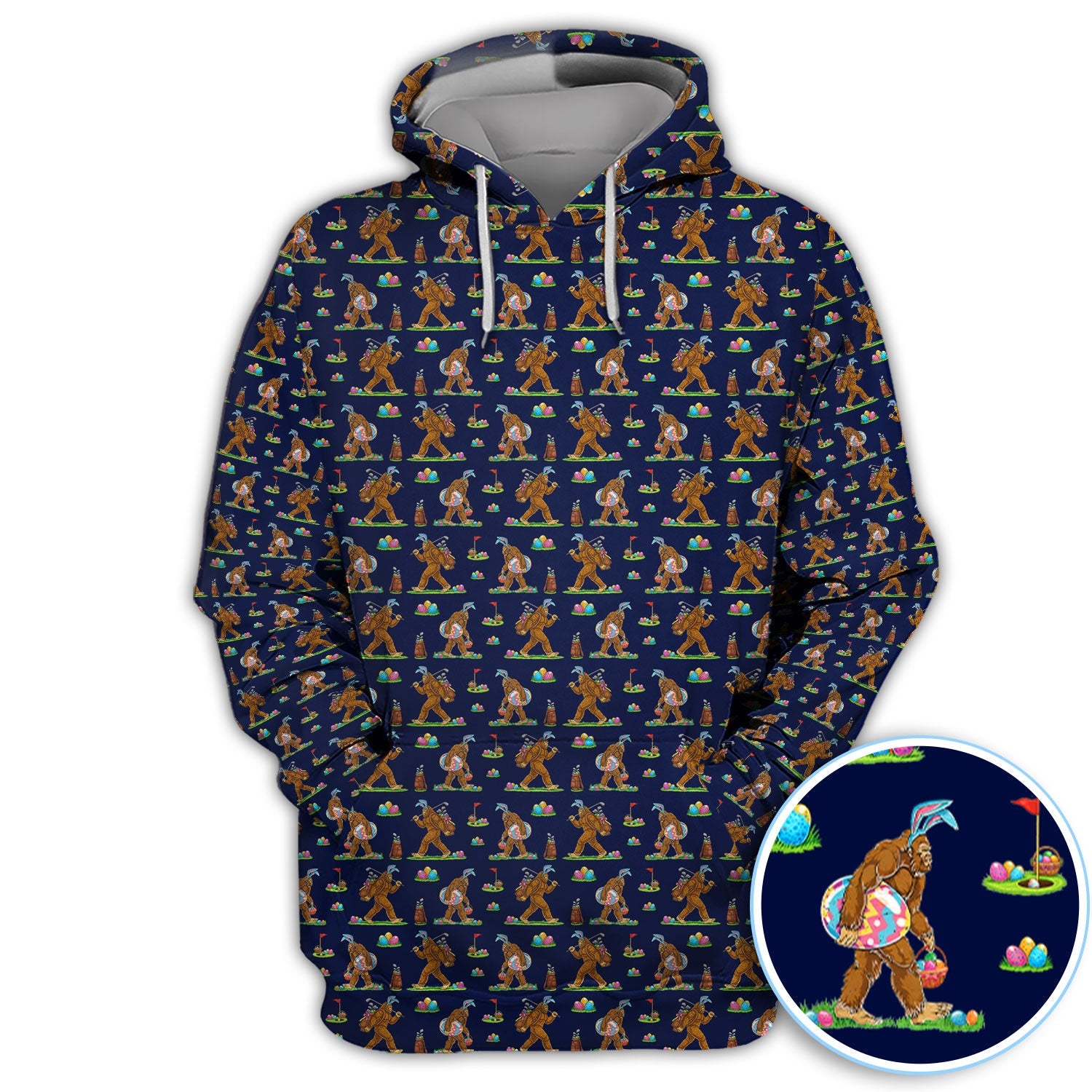 Bigfoot Easter Pattern Golf Polos, Bunny Sasquatch Golf Shirt For Men, Easter Day Shirt For Golfer