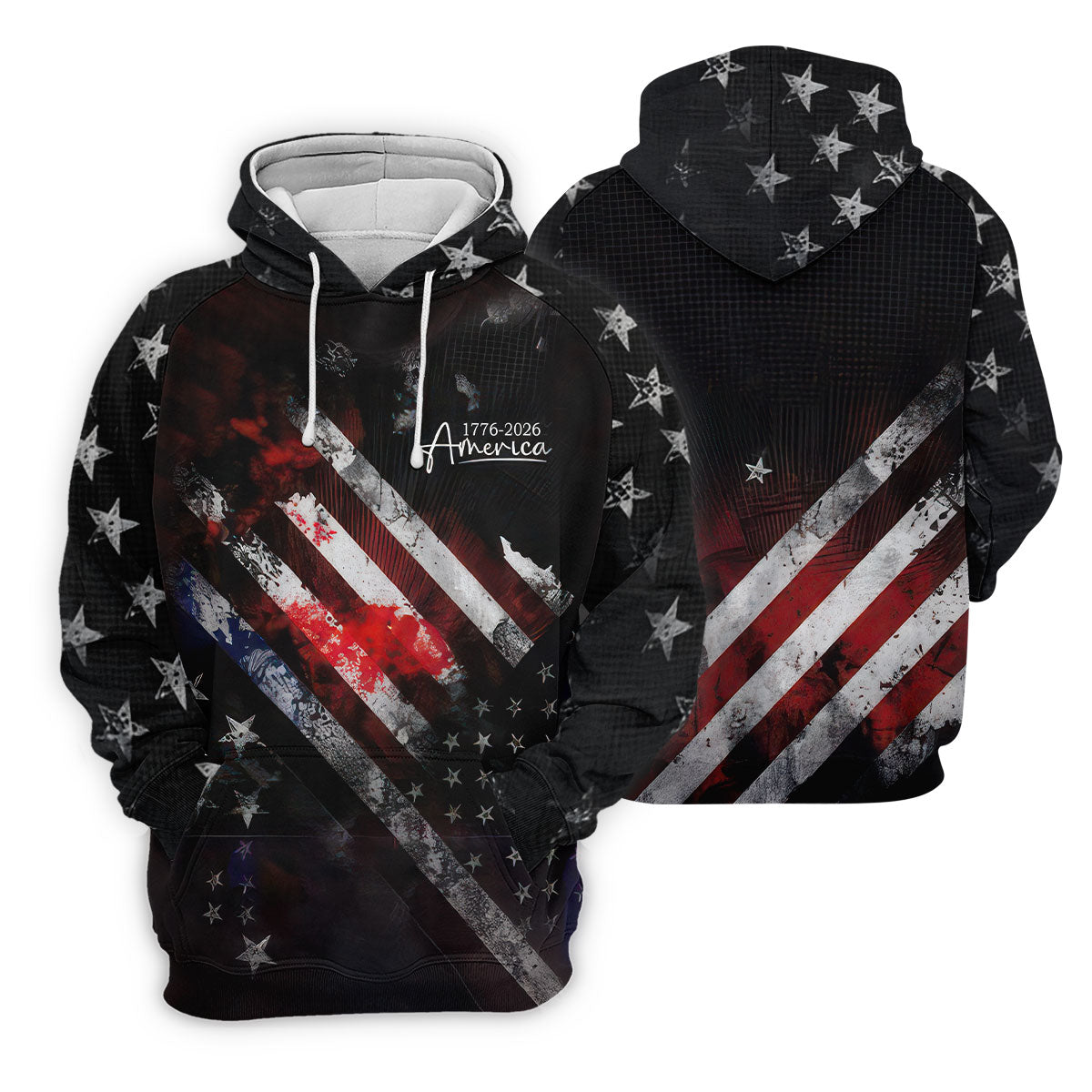 1776-2026 America Distressed Flag Black Golf Shirt, Patriotic 4th Of July Golf Shirt For Women