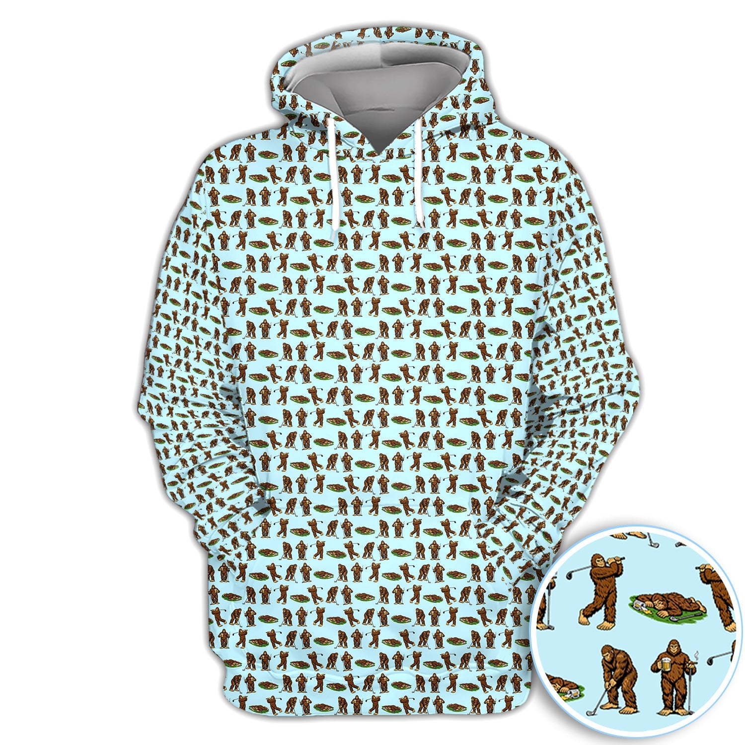 Funny Bigfoot Golf Polo Shirt, Sasquatch Golfer Pattern Shirt For Men, Unique Golfer Outfit