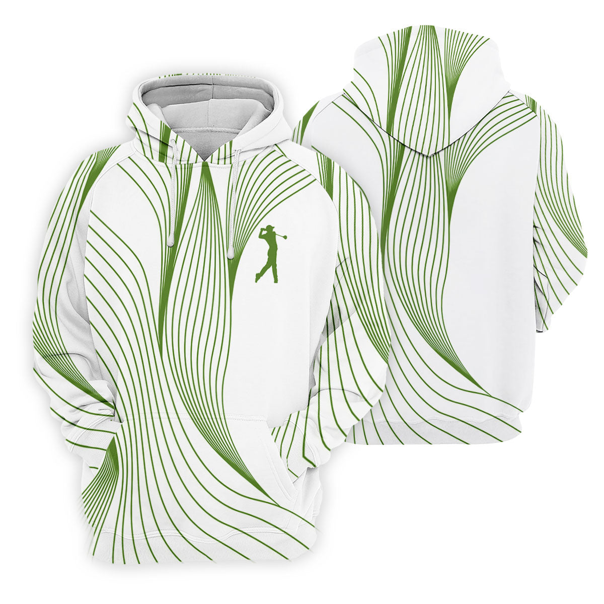 Geometric Line Wavy Line Green And White Women's Golf Tops, Ladies Golf Shirts, Women's Polo Shirt
