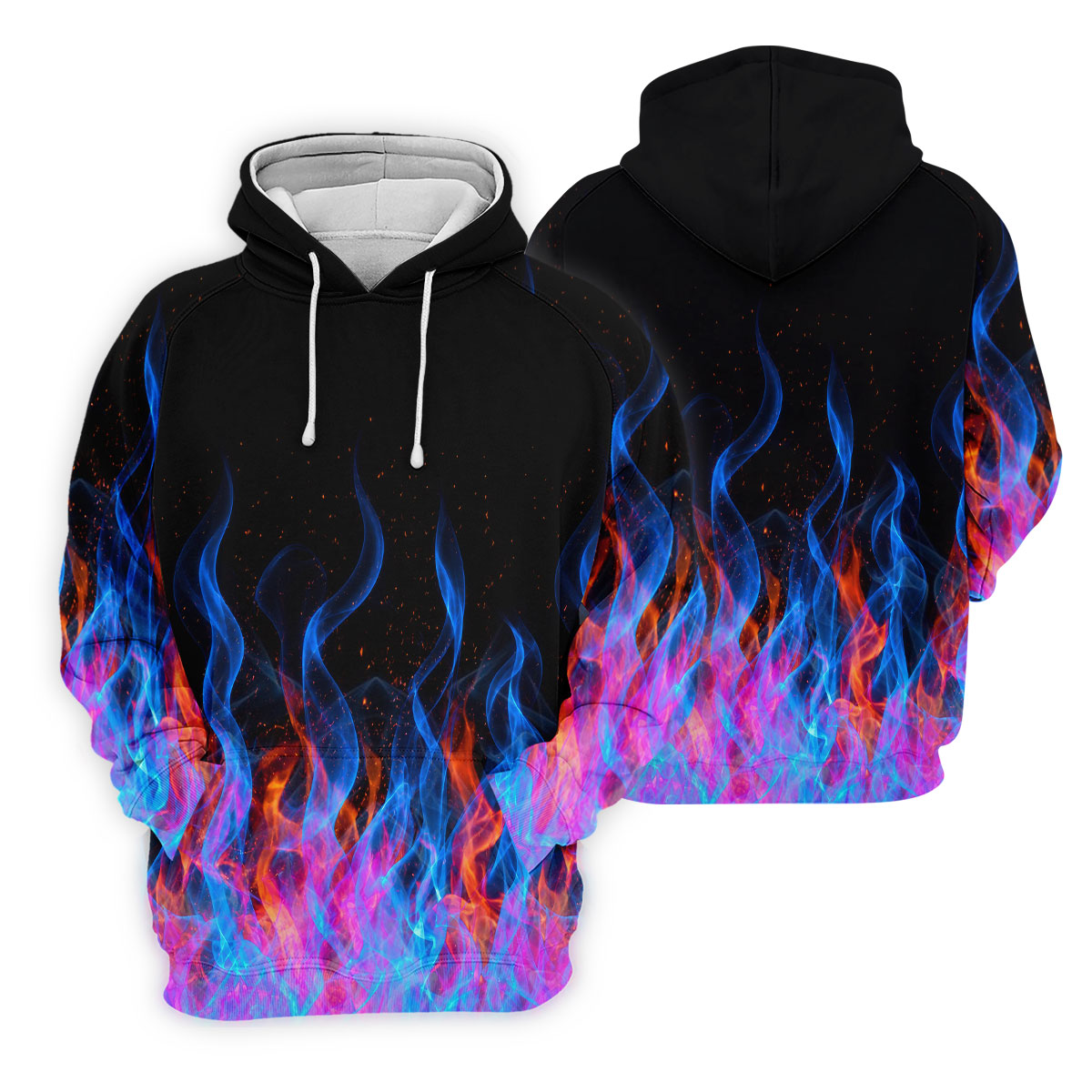 Black Blue Flame Fire Pattern Golf Shirt, Men's Golf Shirt, Mens Polo Shirts, Printed Golf Shirts