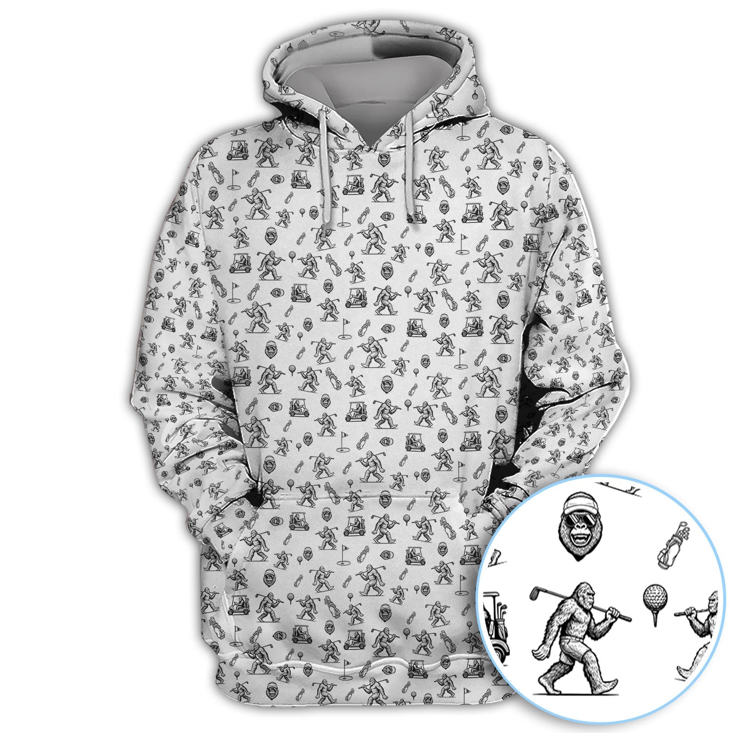 Squatch Bigfoot Pattern Golf Shirt, Funny Bigfoot Golf Polos, Golf Gift For Men