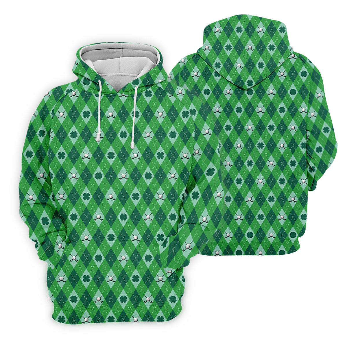 Lucky Four Leaf Clover Golf Ball Pattern Argyle Pattern St Patrick's Day Golf Shirt, Women's Golf Tops