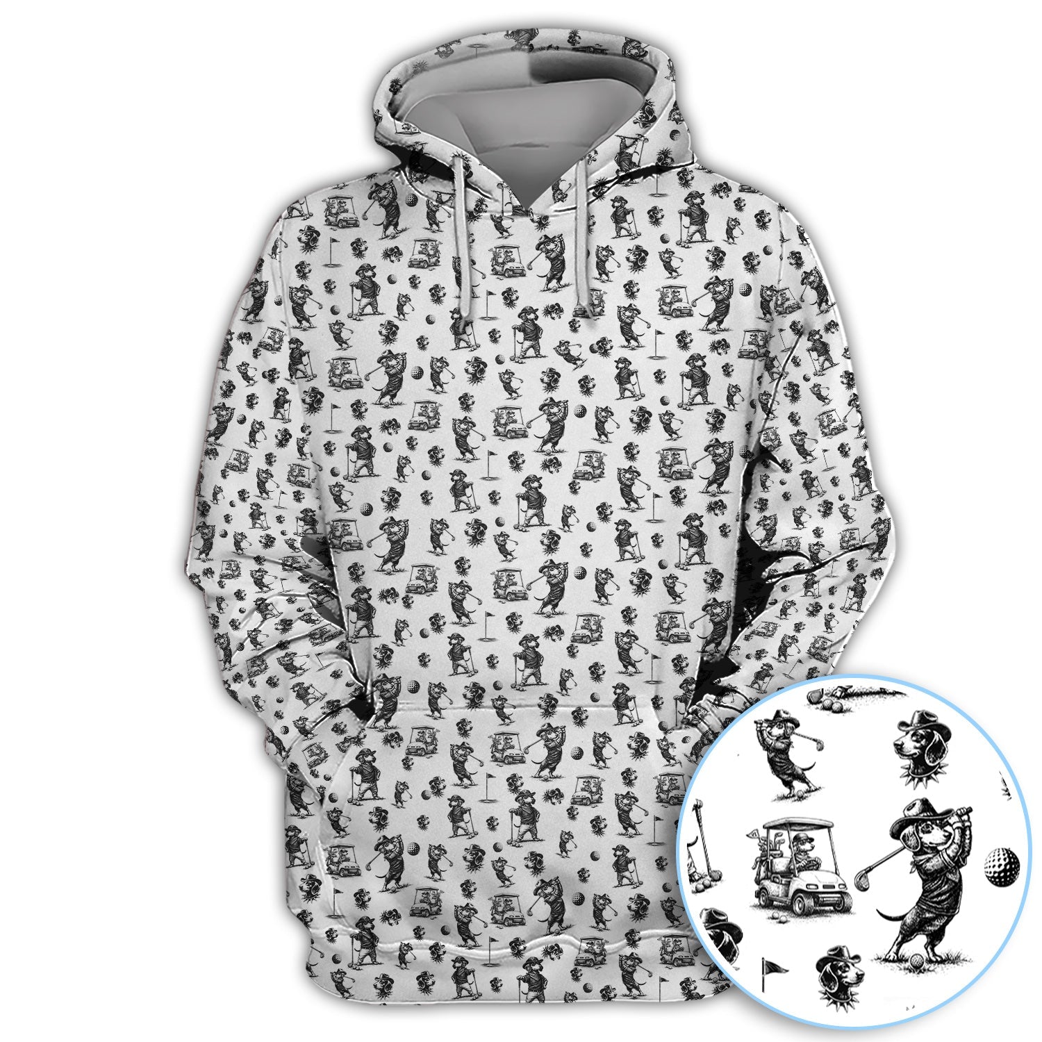 Funny Dachshund Pattern Golf Shirt, Crazy Wiener Dog Golf Polos For Men, Golf Gift For Golfer