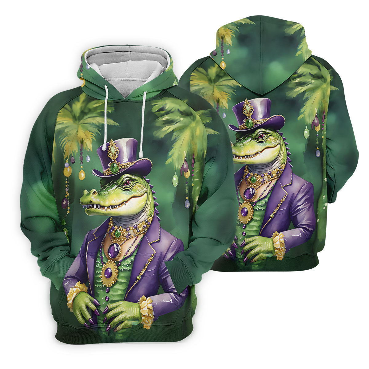 Mardi Gras Alligator Decorated Palm Tree Print Golf Shirt, Women's Golf Tops, Ladies Golf Shirt
