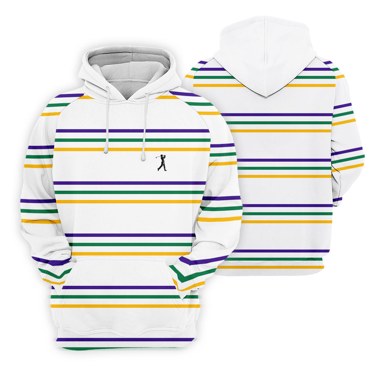 Mardi Gras Purple Green Gold Stripe Pattern Women White Golf Shirt, Ladies Golf Polos, Golf Shirt For Women