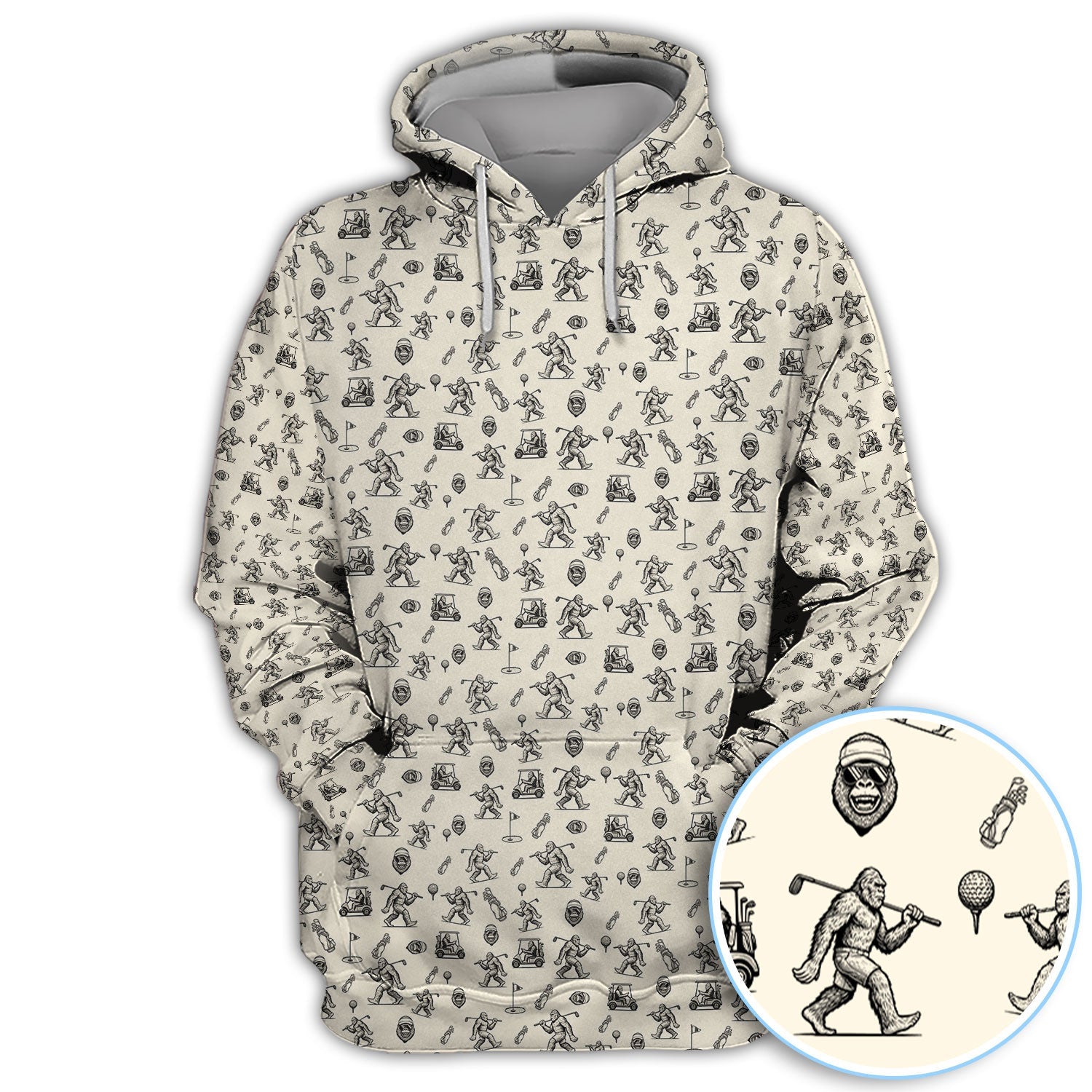 Squatch Bigfoot Pattern Golf Shirt, Funny Bigfoot Golf Polos, Golf Gift For Men