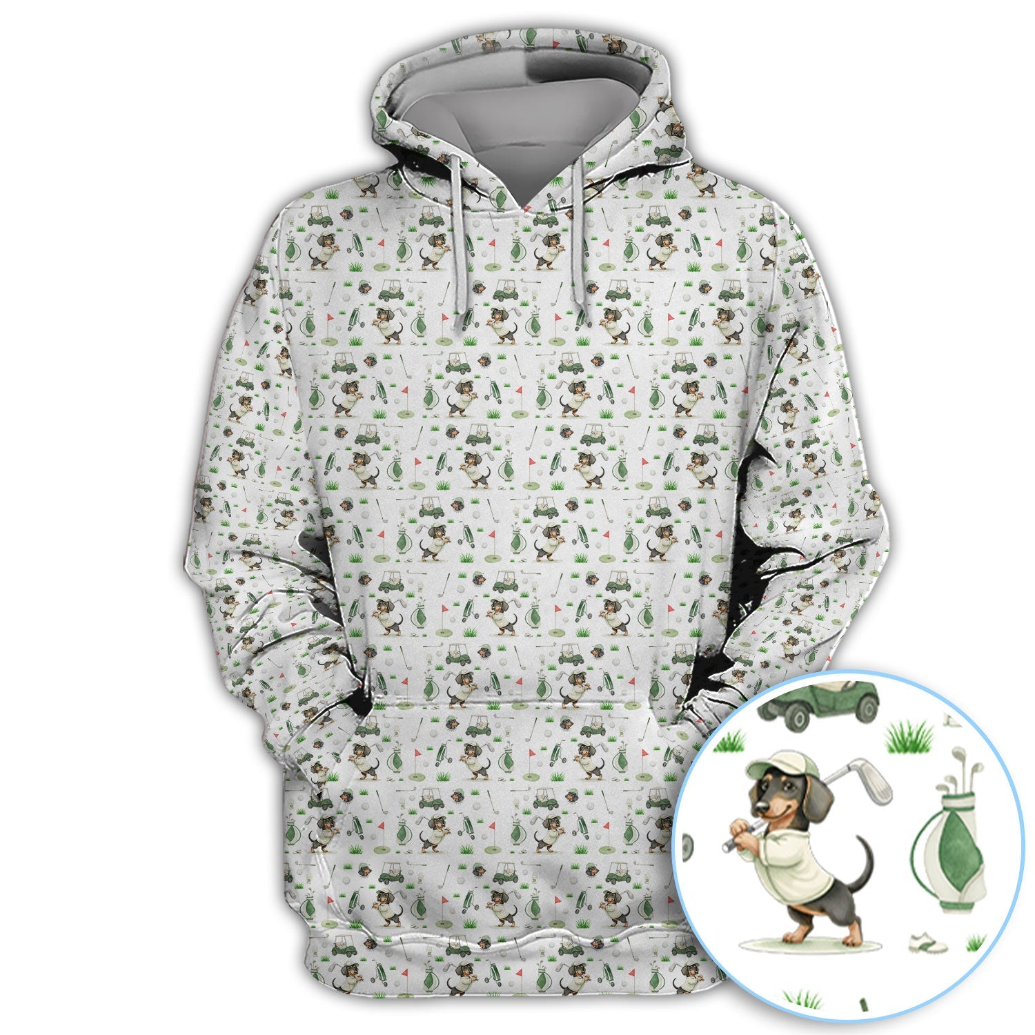 Funny Wiener Dog Golf Shirt, Dachshund Pattern Golf Polos, Crazy Golf Gift For Men