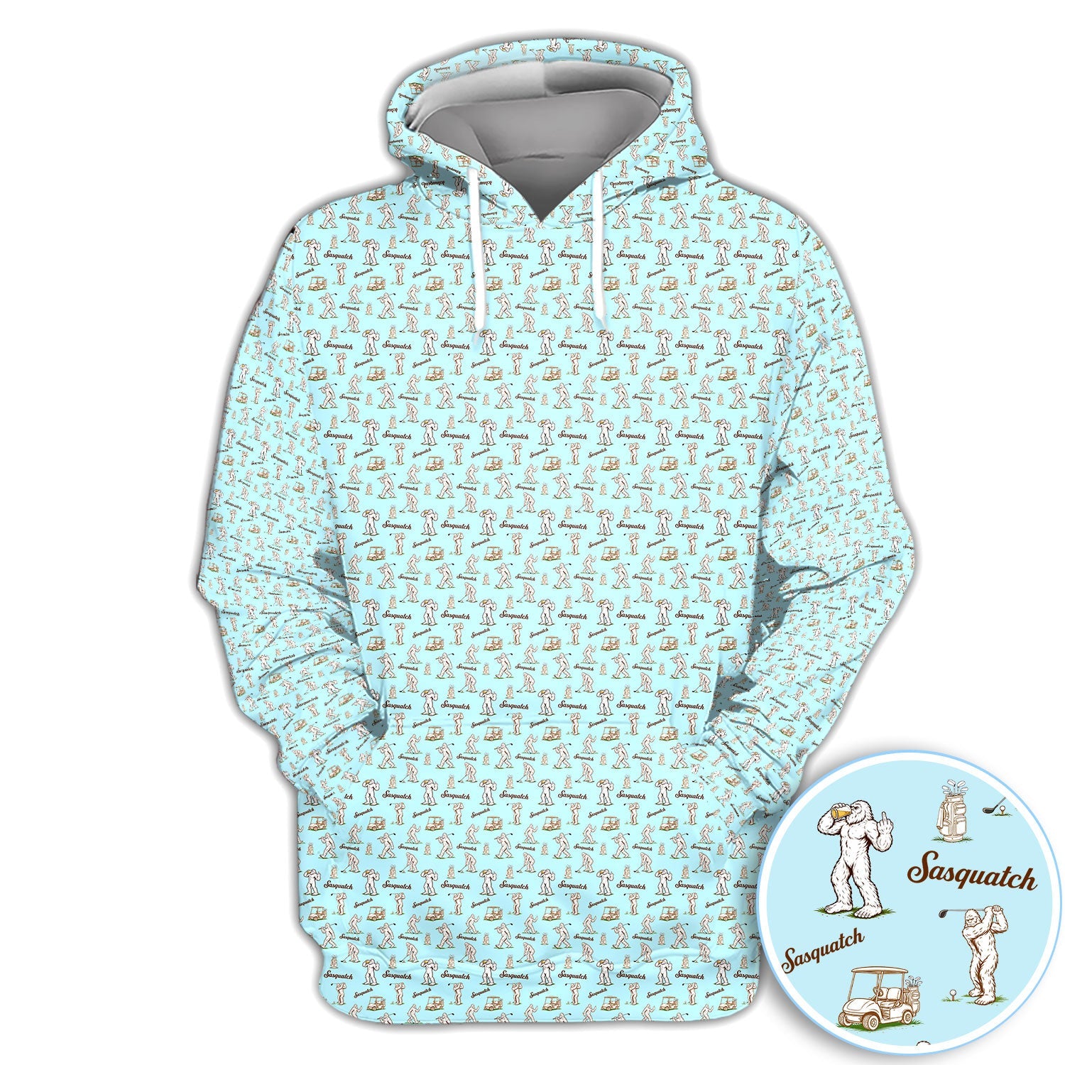 Vintage Sasquatch Golf Polo Shirt, Light Blue Bigfoot Pattern Shirt, Funny Golfer Gift For Men