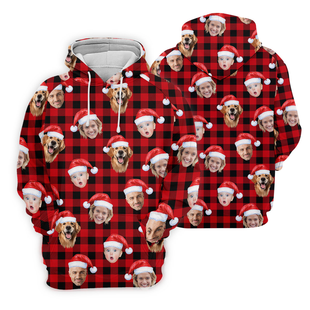 Custom Face Black And Red Checkered Christmas Golf Shirt, Ladies Golf Tops, Golf Gifts For Women