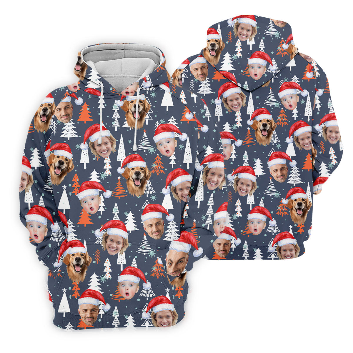 Custom Face White And Orange Xmas Pine Tree Christmas Golf Shirt, Ladies Golf Tops, Golf Gifts For Women