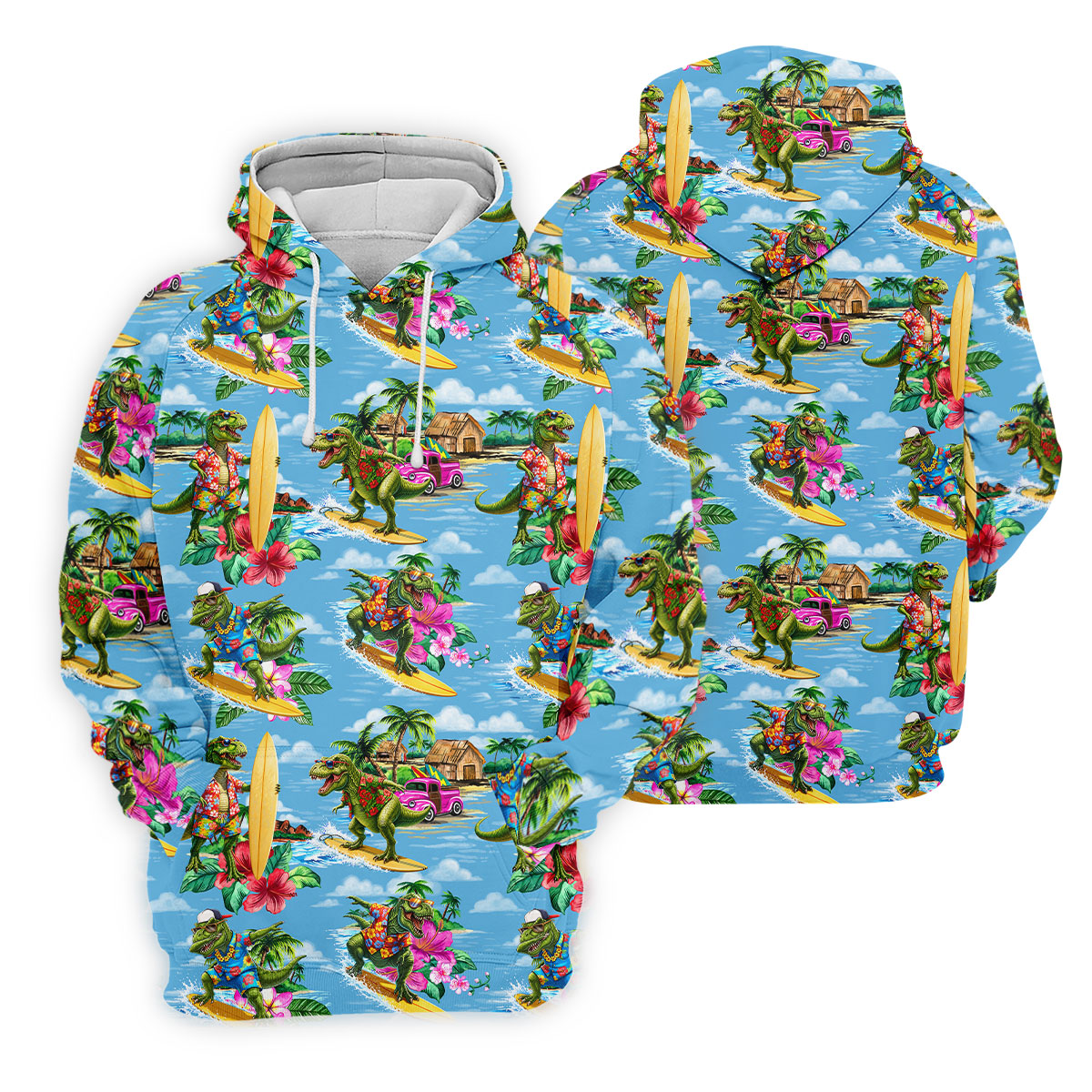 Hawaiian T Rex Surfboard Beach Hawaiian Golf Shirt, Golf Polo For Women, Printed Golf Shirt