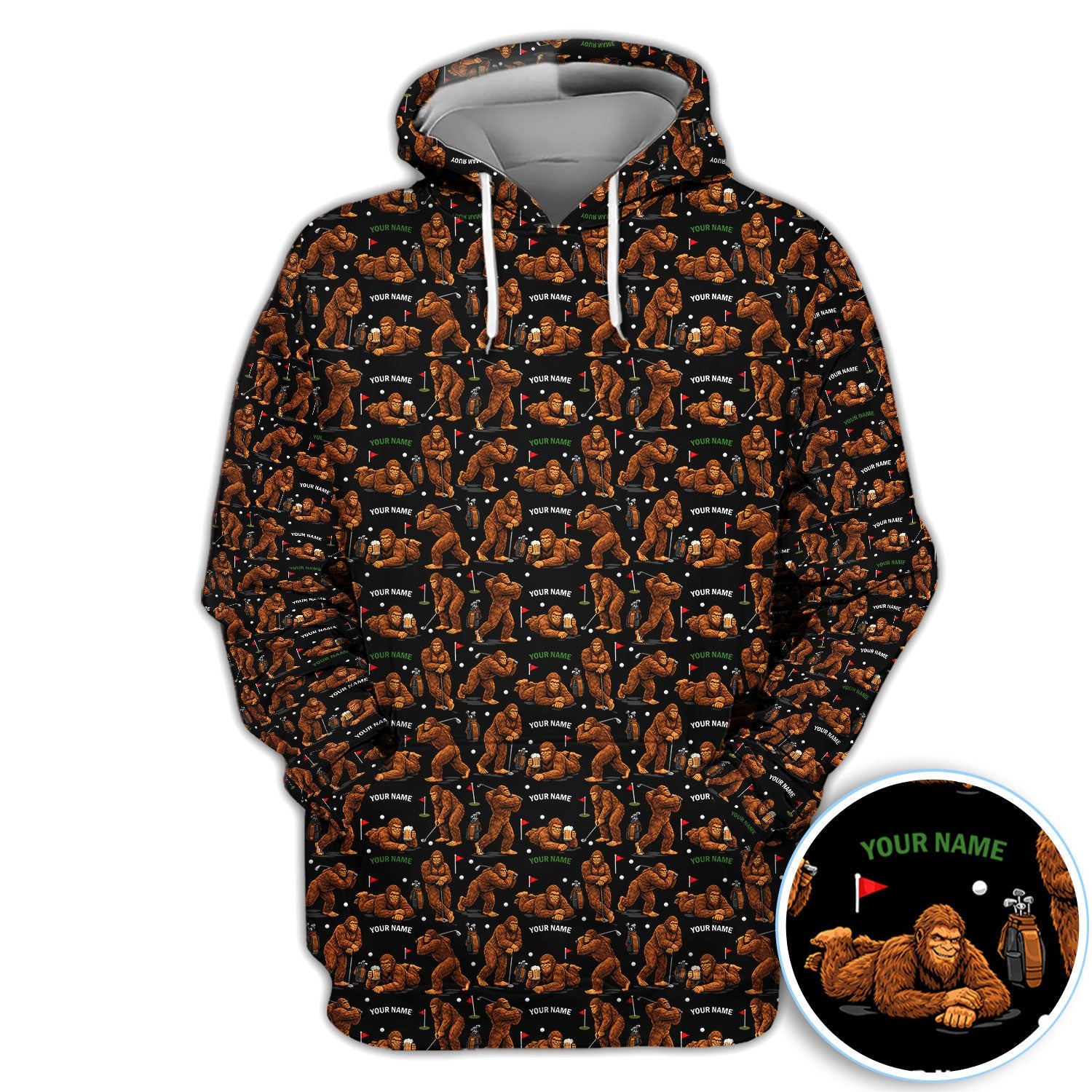 Personalized Bigfoot Pattern Golf Polos, Crazy Bigfoot Golf Shirt For Men, Funny Golf Shirt
