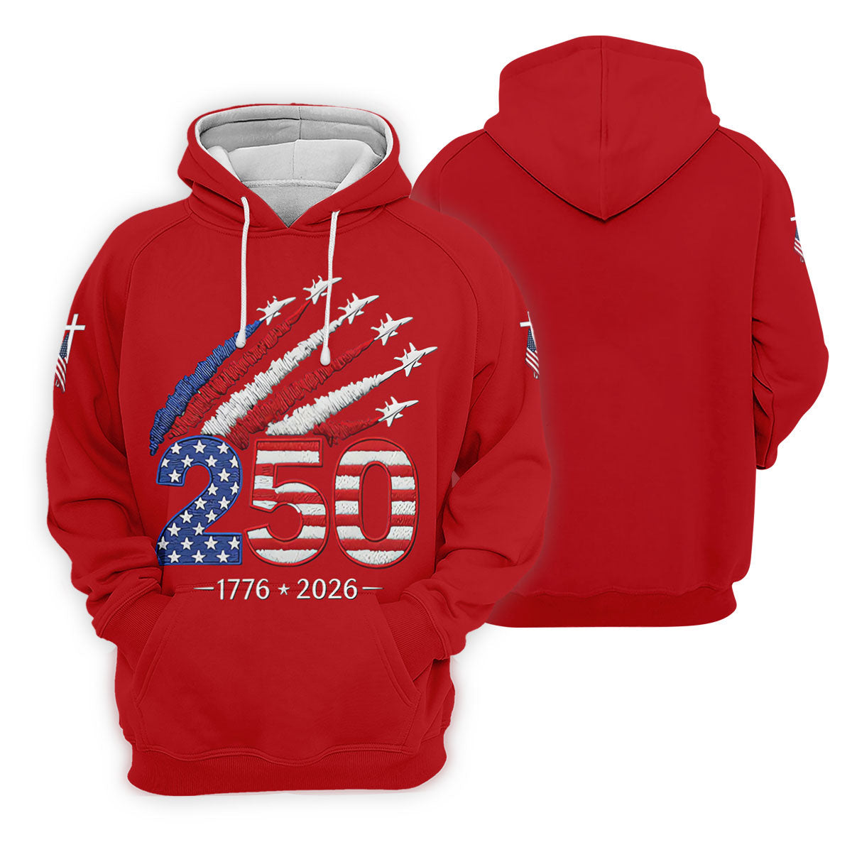 Flying Fighter Jets Faith Cross Patriotic 4th Of July Red Golf Shirt, 250 Years Golf Shirts For Men