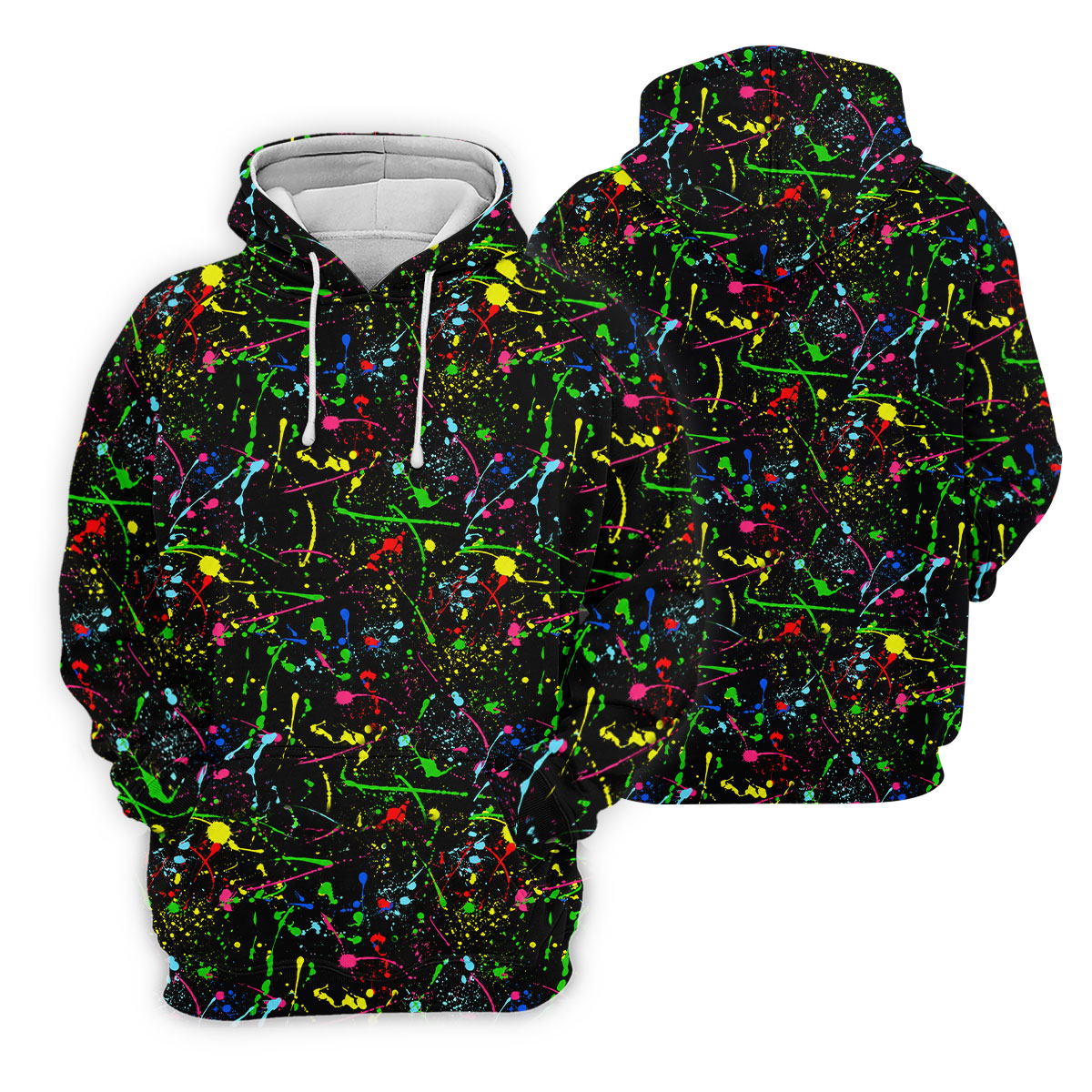 Black Neon Paint Splatter Golf Shirt, Men's Golf Shirt, Golf Apparel For Men