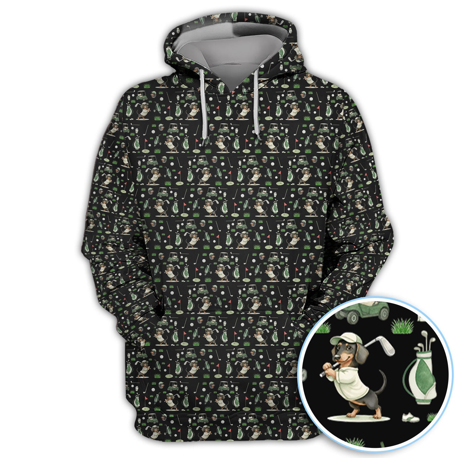 Funny Wiener Dog Golf Shirt, Dachshund Pattern Golf Polos, Crazy Golf Gift For Men