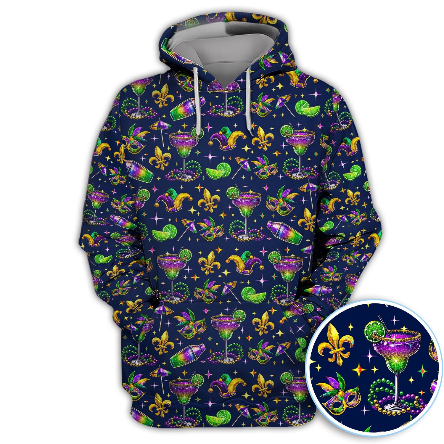 Funny Glitter Mardi Gras Pattern Golf Polos, Mardi Gras And Margaritas Golf Shirt For Men, Golf Gift For Golfer