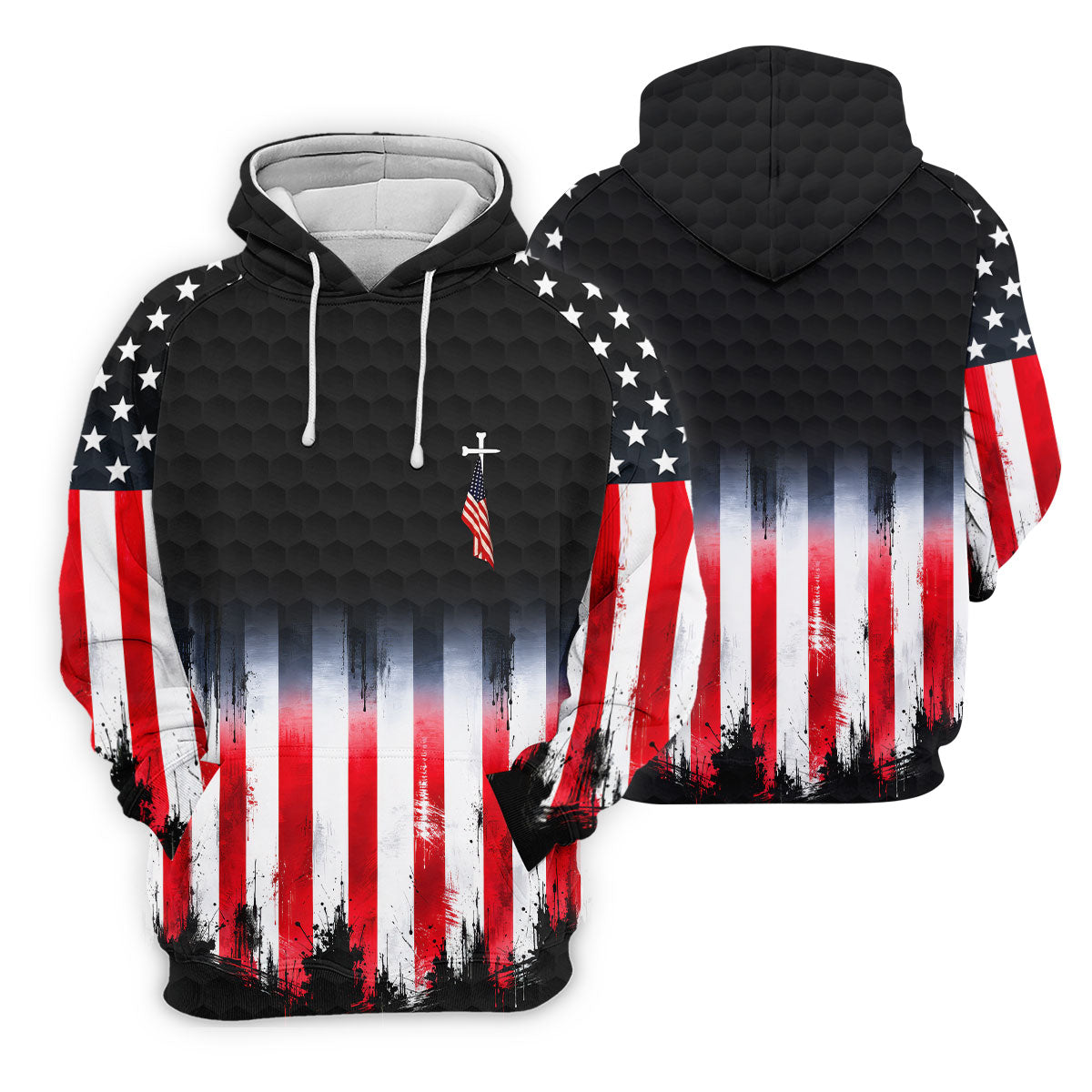 Faith Cross American Flag Patriotic Golf Ball Pattern 4th Of July Golf Shirt, 250th Anniversary Golf Shirt For Women