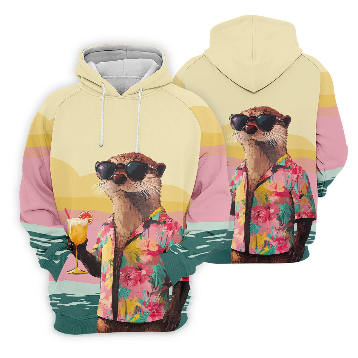 Funny Otter Tropical Theme Hawaiian Golf Shirt, Polo Shirts For Men, Golfing Apparel