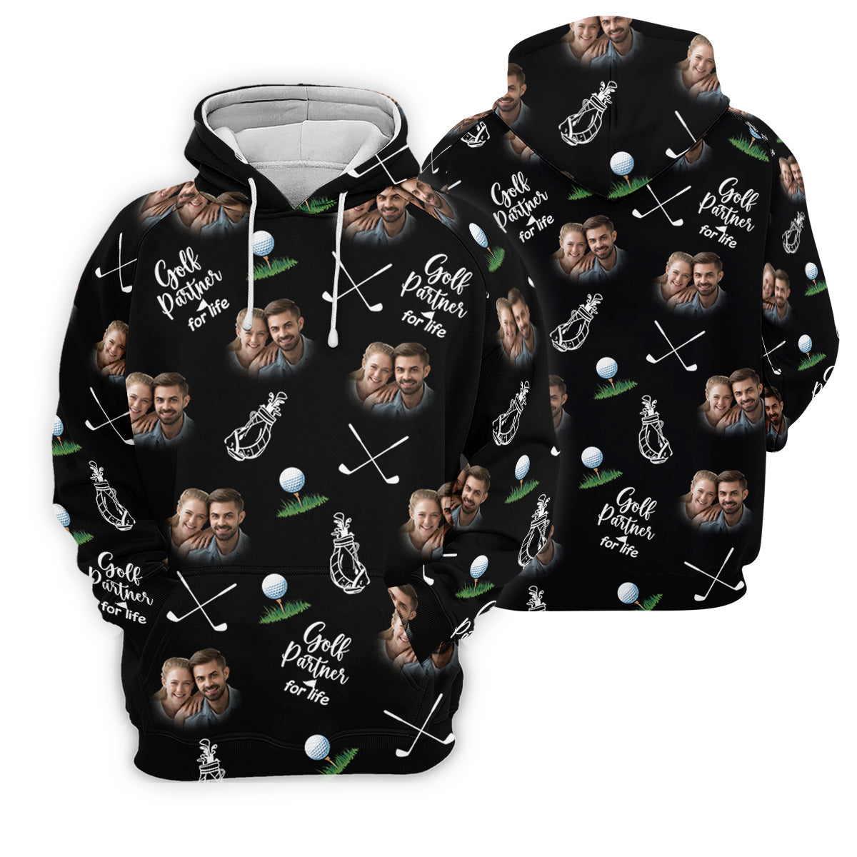 Golf Partner For Life Custom Photo Black Women Golf Top, Valentines Golf Gift, Ladies Golf Polos