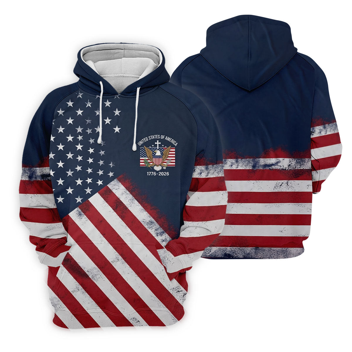 US Bald Eagle Distressed Flag 250 Faith Cross Ladies Golf Tops, Patriotic 4th Of July Golf Shirt For Women