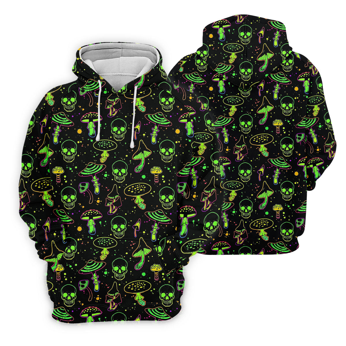 Mushroom And Skull Neon Pattern Hawaiian Golf Shirt, Men's Funny Golf Shirts