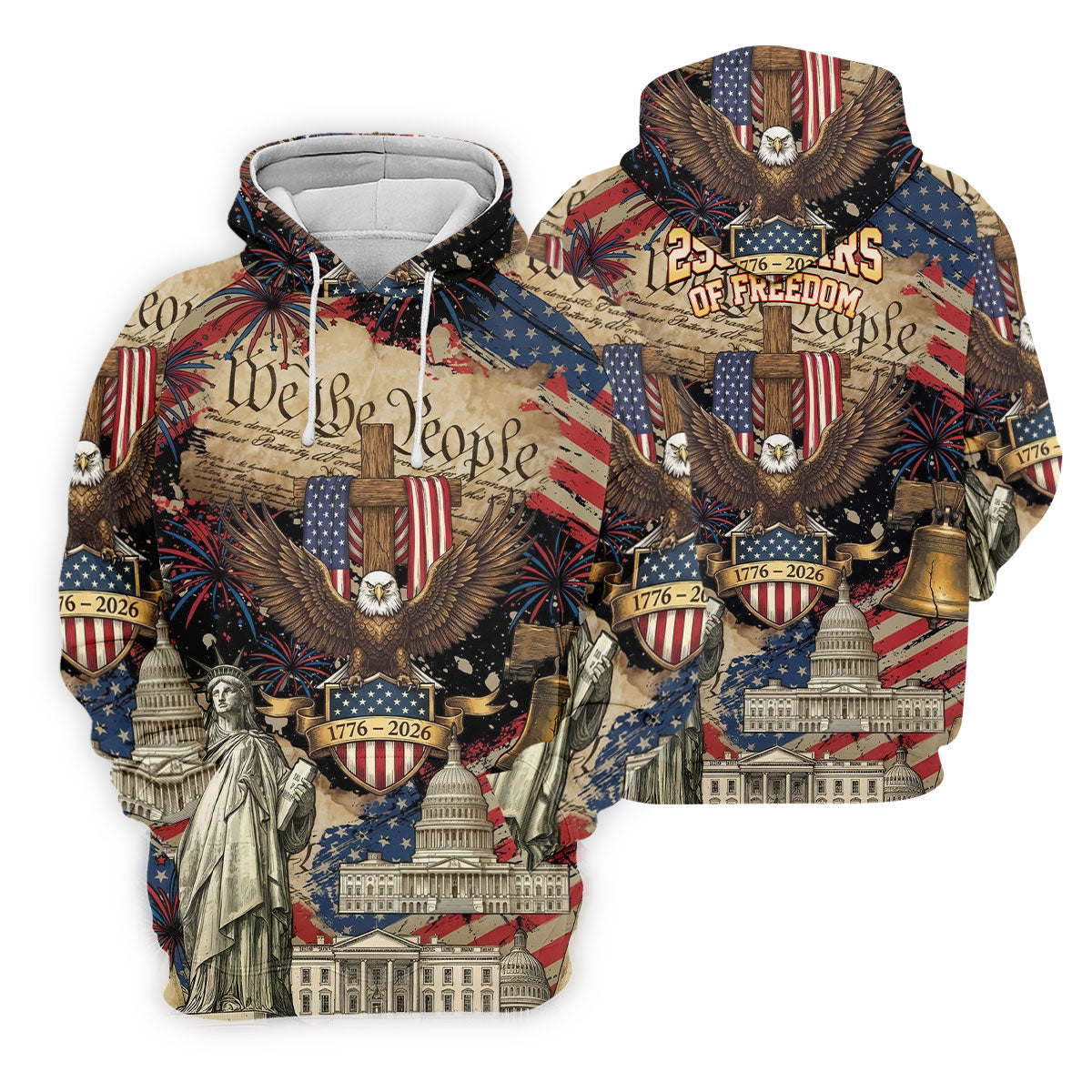 Patriotic Eagle Statue Of Liberty We The People 250 Years Ladies Golf Tops, 4th Of July Golf Shirt For Women