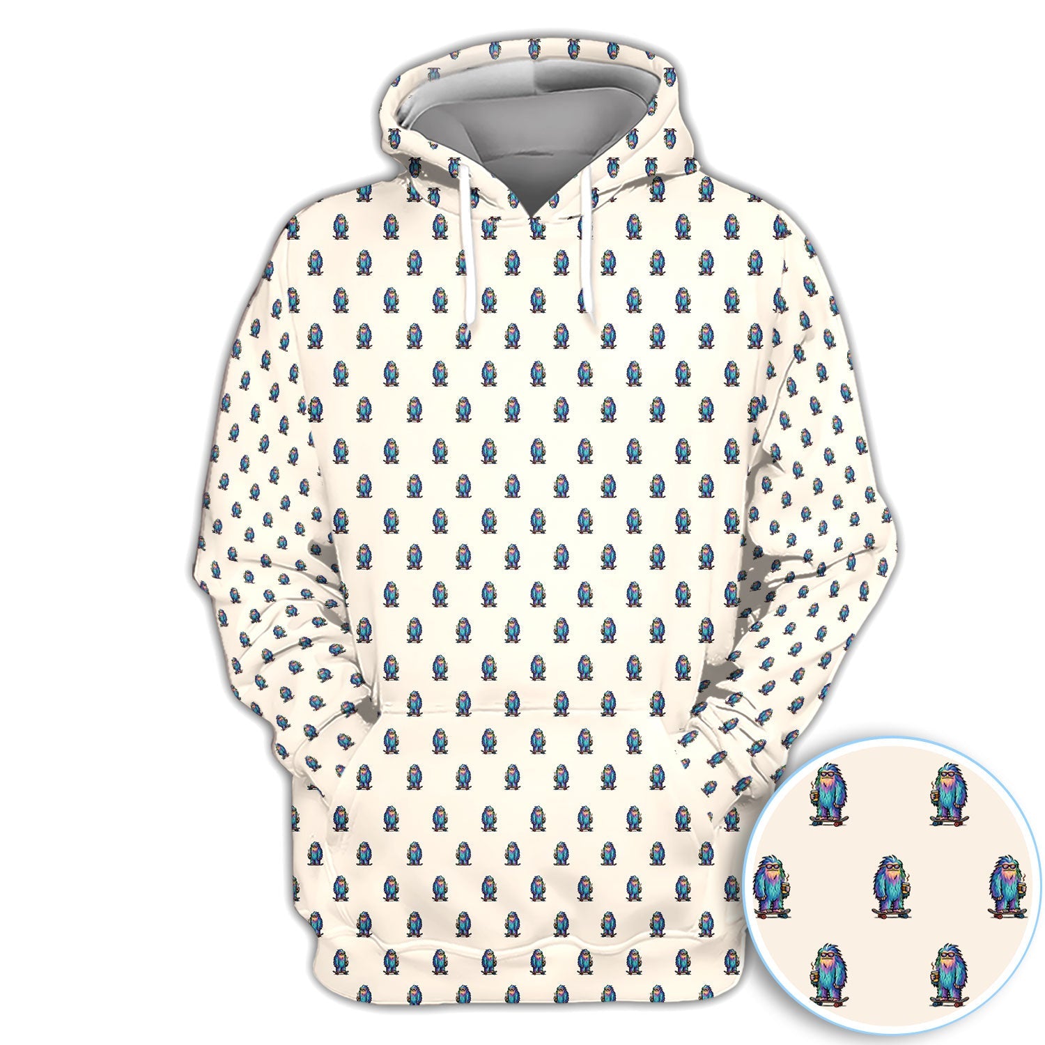 Funny Yeti Pattern Golf Polos, Bigfoot Coffee Skateboard Golf Shirt, Crazy Golf Shirts For Men
