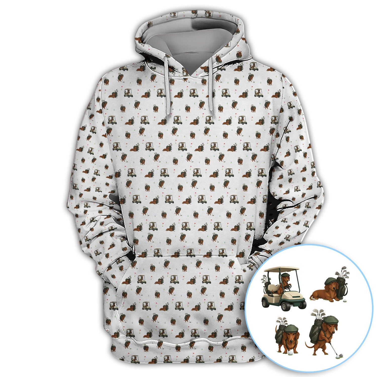 Funny Dachshund Golf Shirt, Wiener Dog Pattern Polos For Men, Golf Gift For Golfers