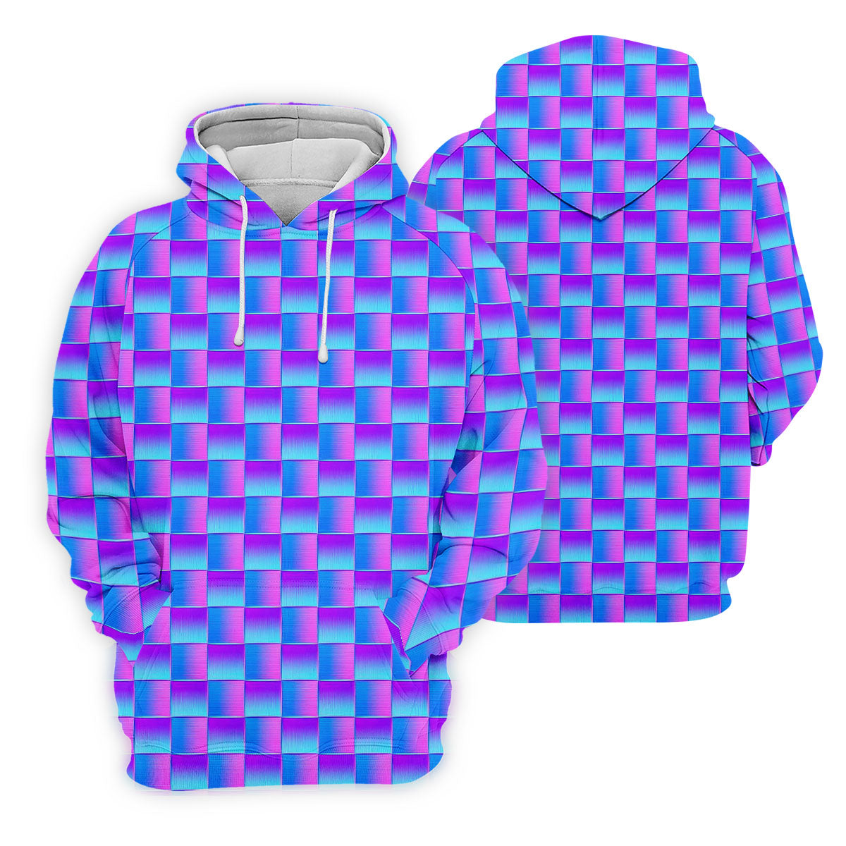 Purple Blue Gradient Checkered Pattern Golf Shirt, Ladies Golf Shirts, Women’s Golf Apparel, Printed Golf Shirt
