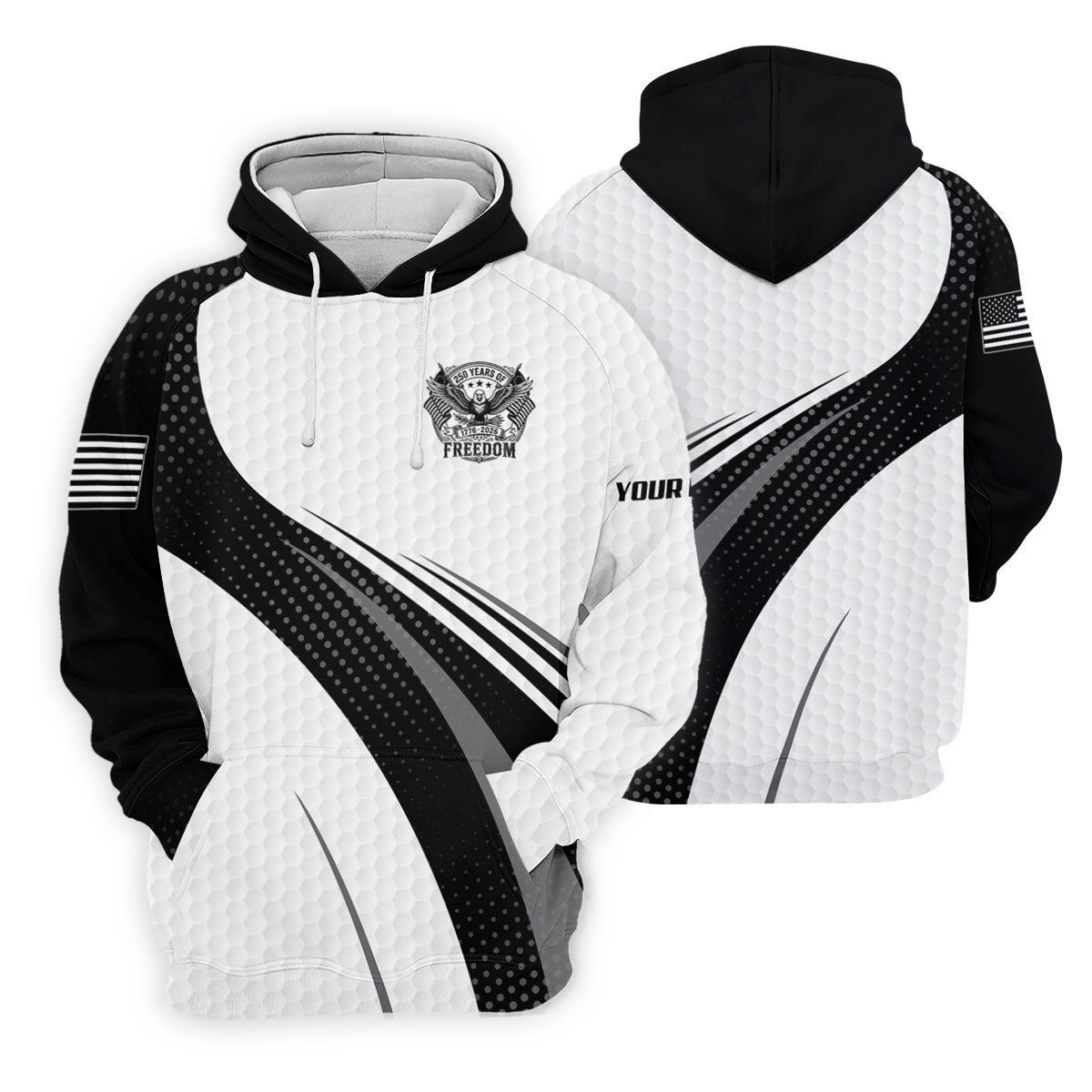 250 Years Of Freedom Black And White Patriotic Golf Shirt, 4th Of July Golf Shirts For Men