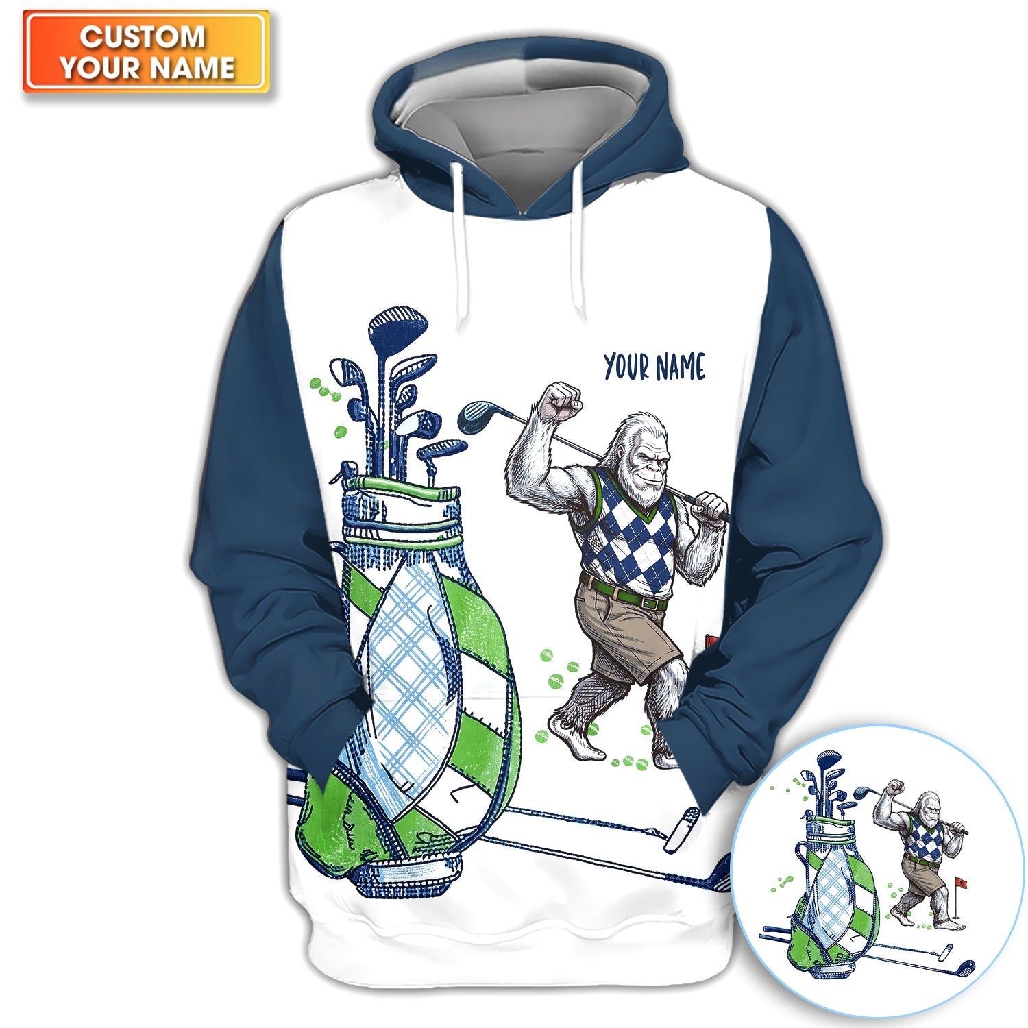 Custom Name Gorilla Golf Polo Shirt, Funny Bigfoot Golfer Shirt Pattern For Men, Unique Sasquatch Golf Outfit