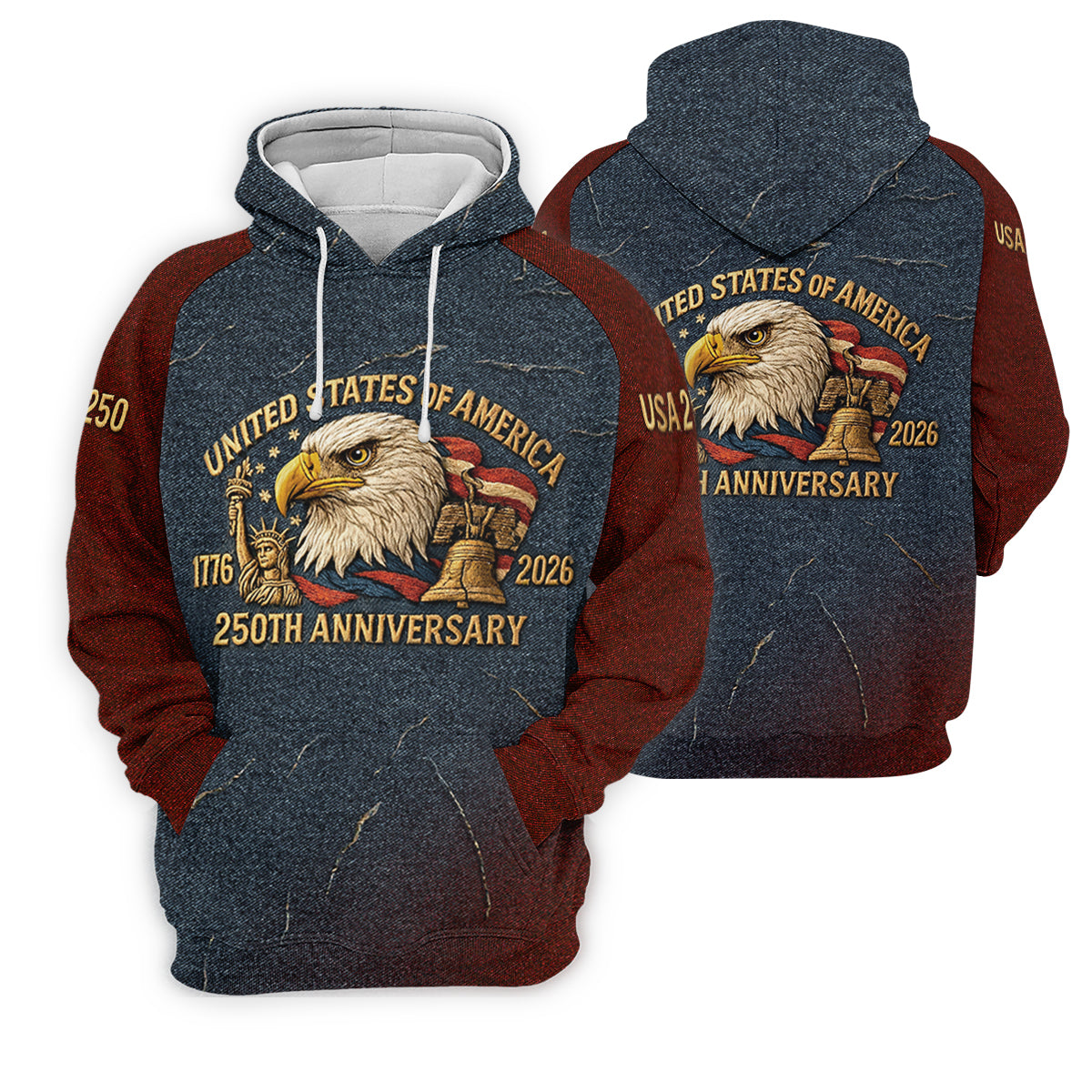 250th Anniversary American Flag And Eagle Denim Color Women's Golf Tops, Patriotic Golf Shirt, Ladies Golf Shirts