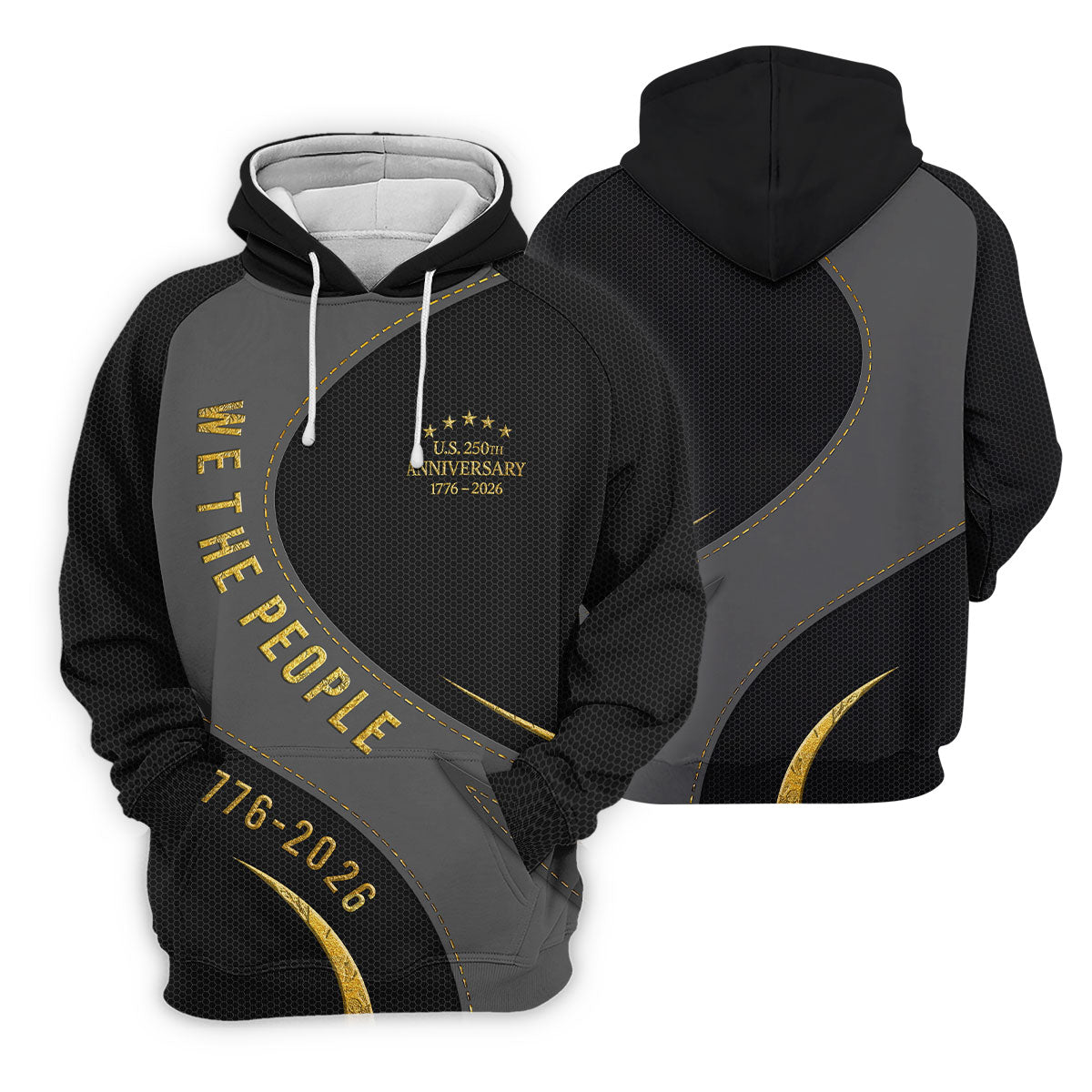 We The People US 250th Anniversary Black And Gold Patriotic Golf Shirt, 4th Of July Golf Shirt For Women